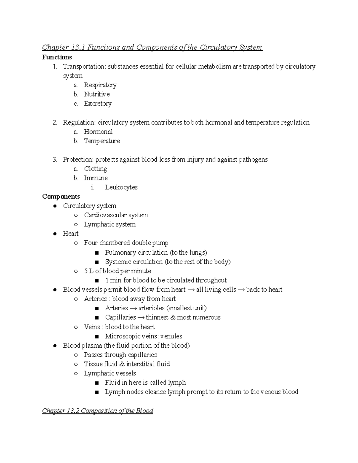 Chapter 13 - Chapter 13 Functions and Components of the Circulatory ...