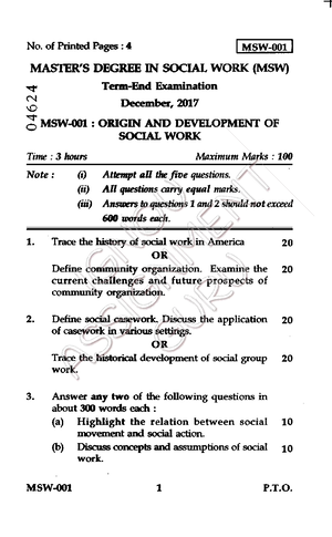 MSW-1-EM - Origin And Development Of Social Work - Studocu