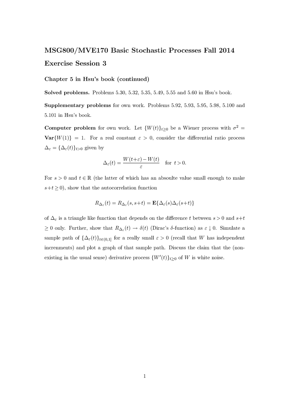 Exercise From Chapter 5 Basic Stochastic Processes Basic Stochastic Processes Fall 2014 Exercise Studocu