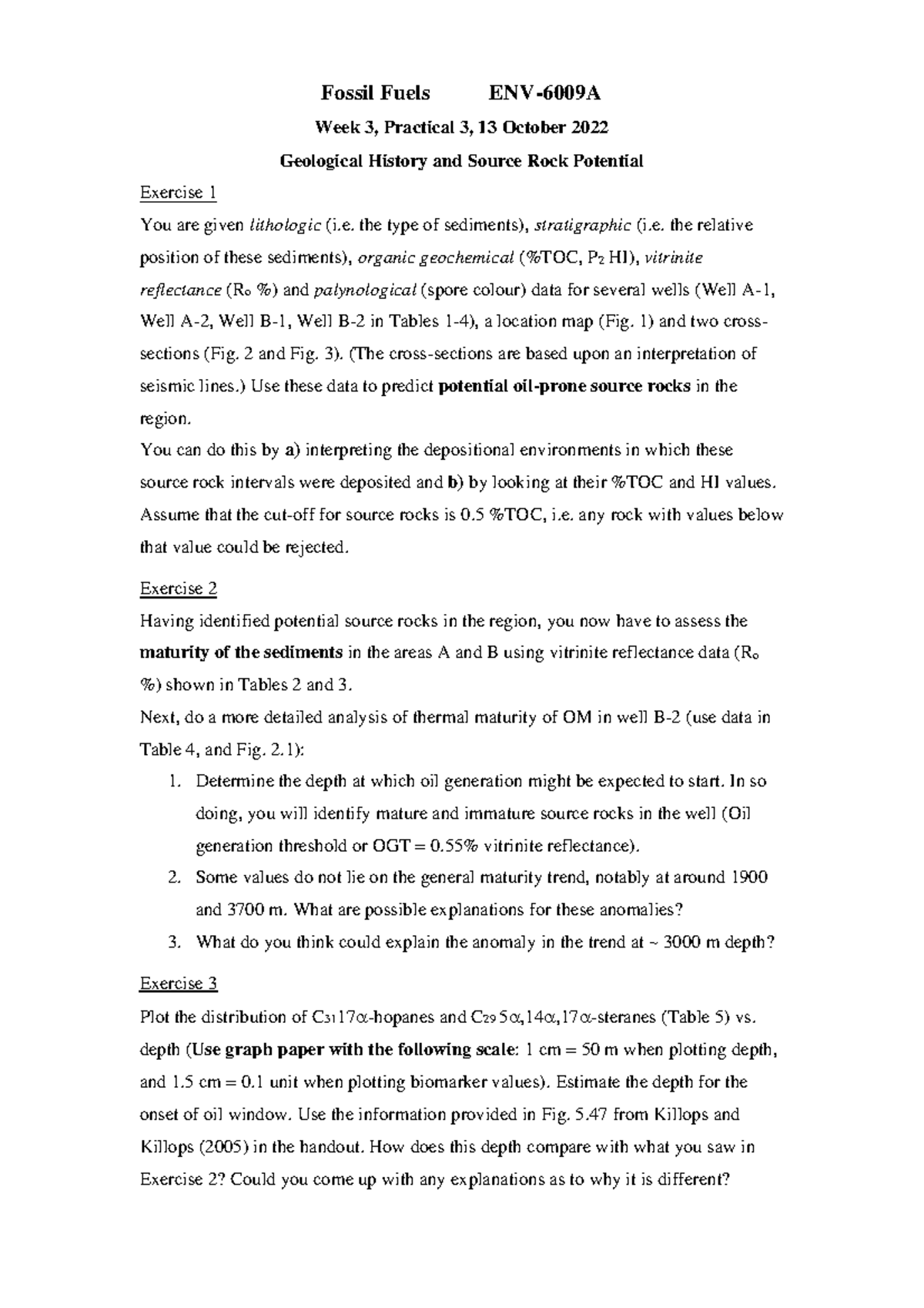 Practical 3 Geological History and Source Rock Potential Answers