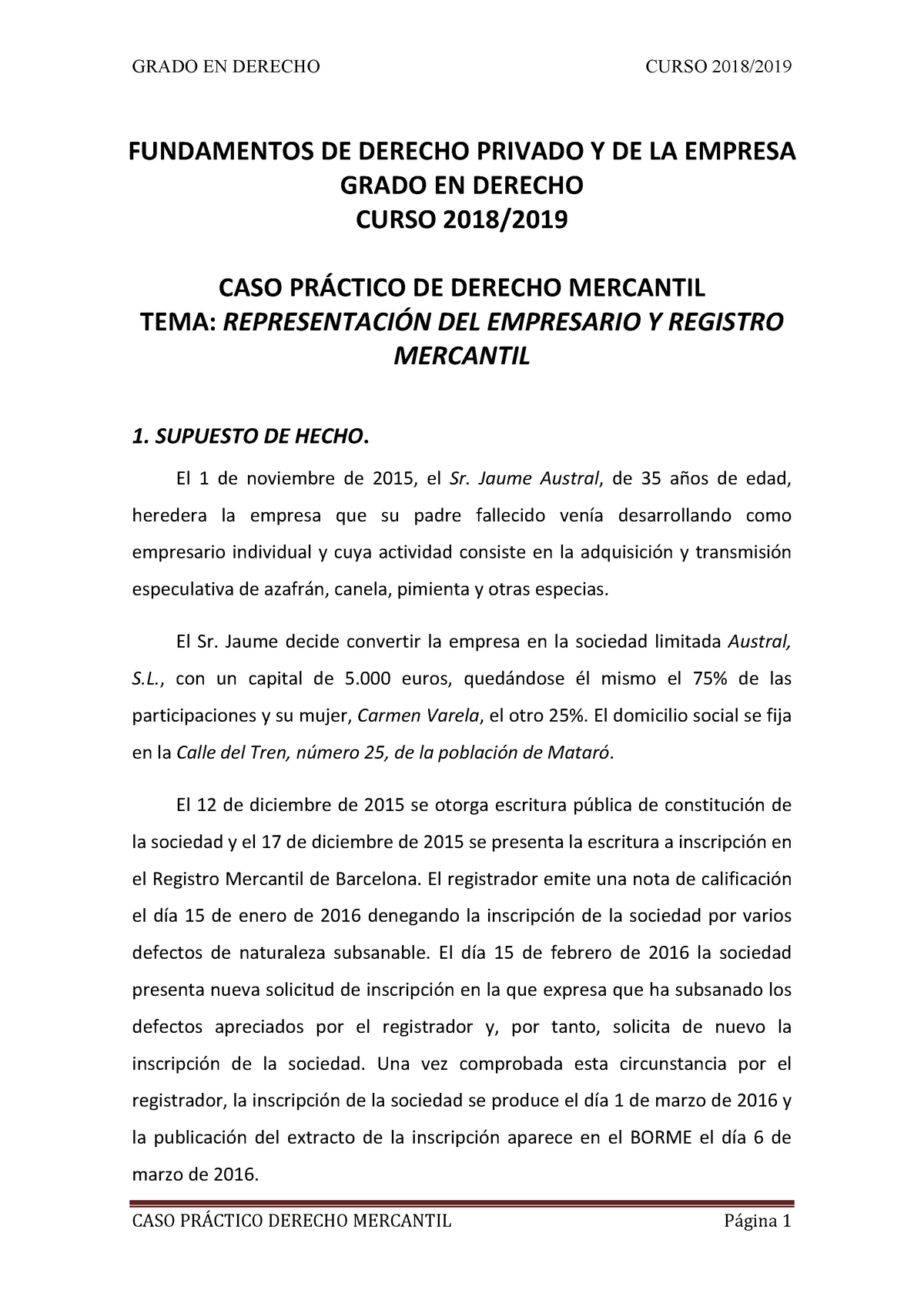 CASO Práctico Derecho Mercantil - Warning: TT: Undefined Function: 32 ...