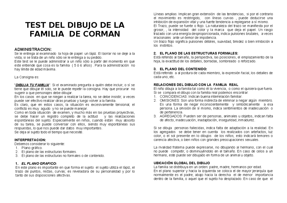 TEST DEL Dibujo DE LA Familia DE Corman - TEST DEL DIBUJO DE LA FAMILIA