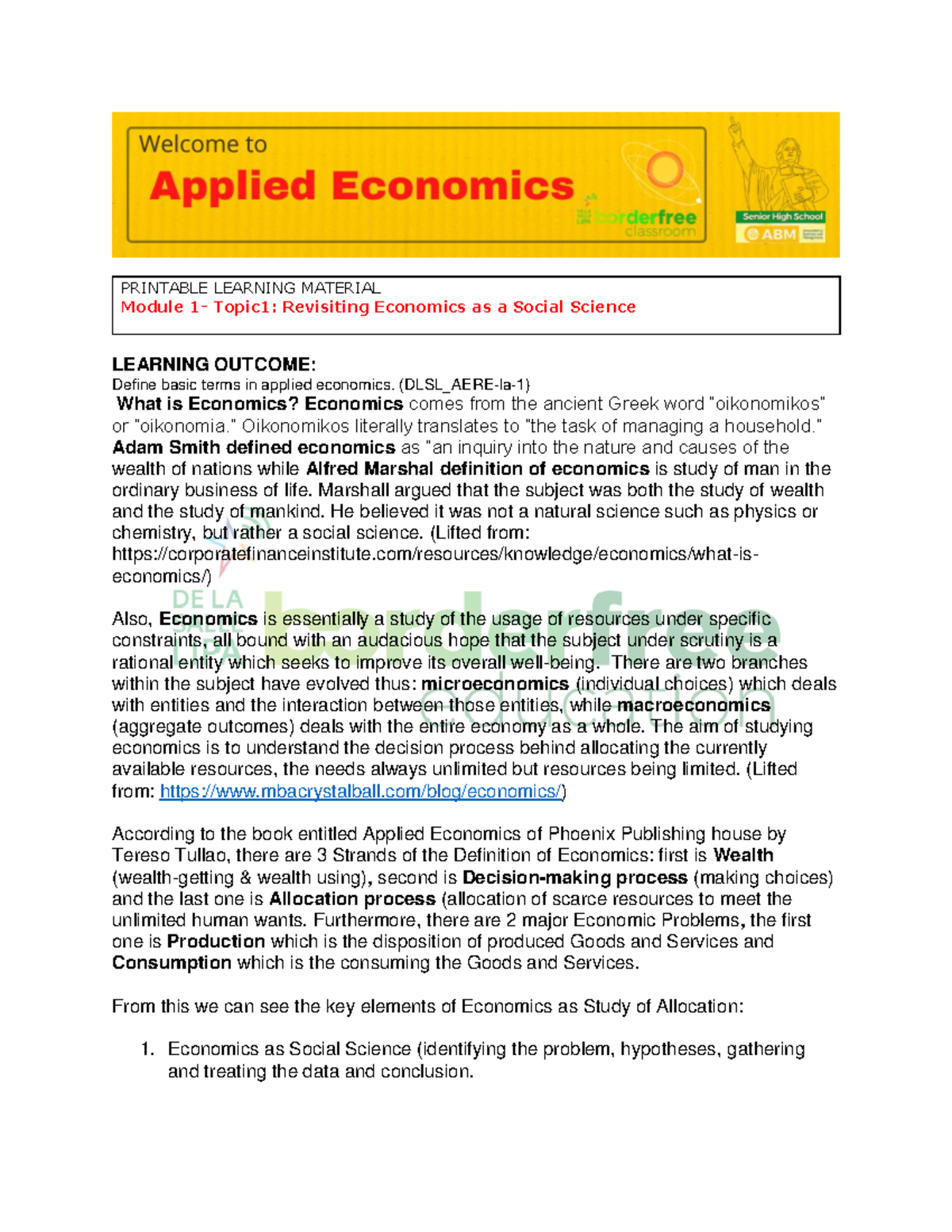 Module 1- Topic 1 - Applied Economics - PRINTABLE LEARNING MATERIAL ...