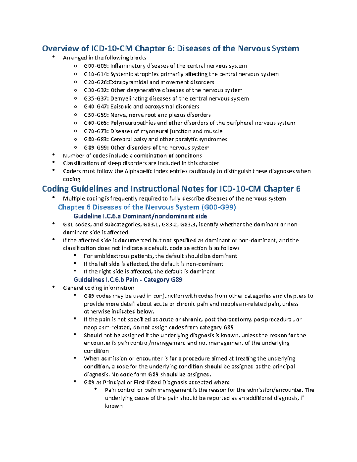 Chapter 9 (G00-G99) Diseases of the Nervous System - Overview of ICD-10 ...