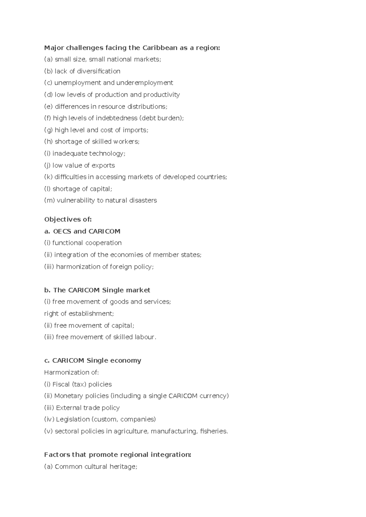 Regional Integration Handout - Major challenges facing the Caribbean as ...