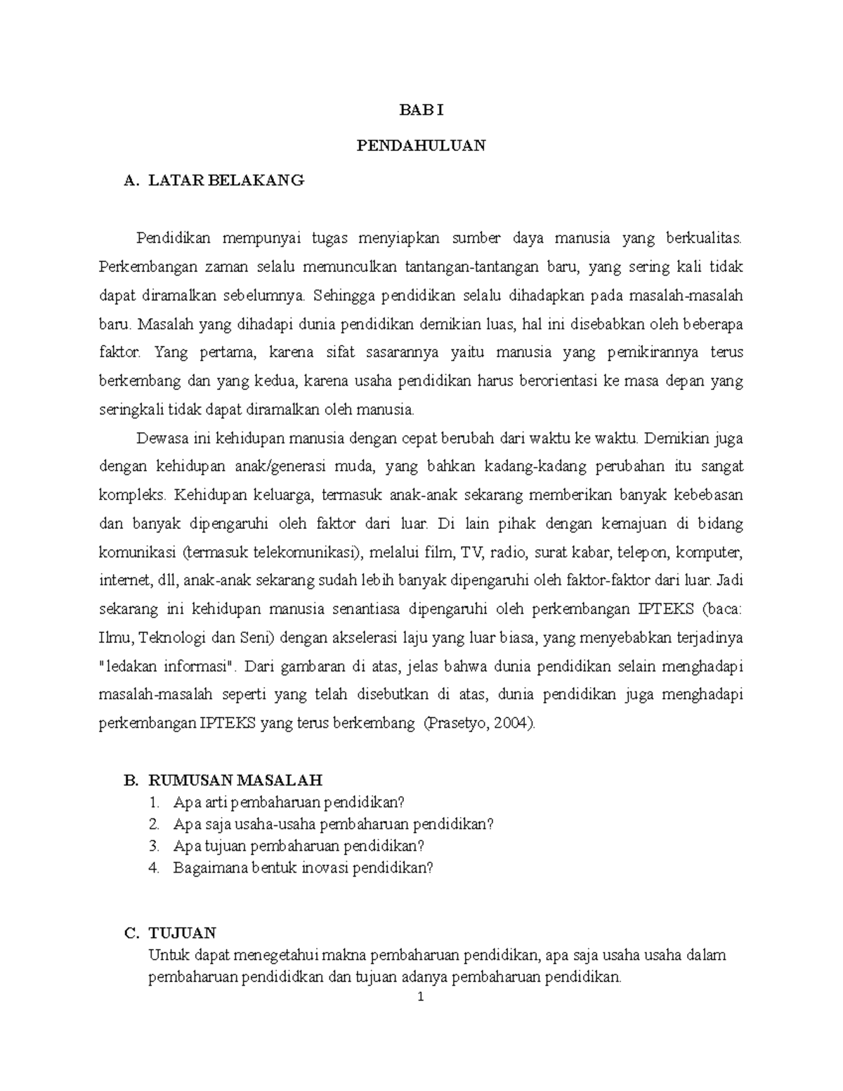 Makalah Pembaharuan Pendidikan Menjawab Soal Makalah Pembaharuan Pendidikan Menjawab Soal