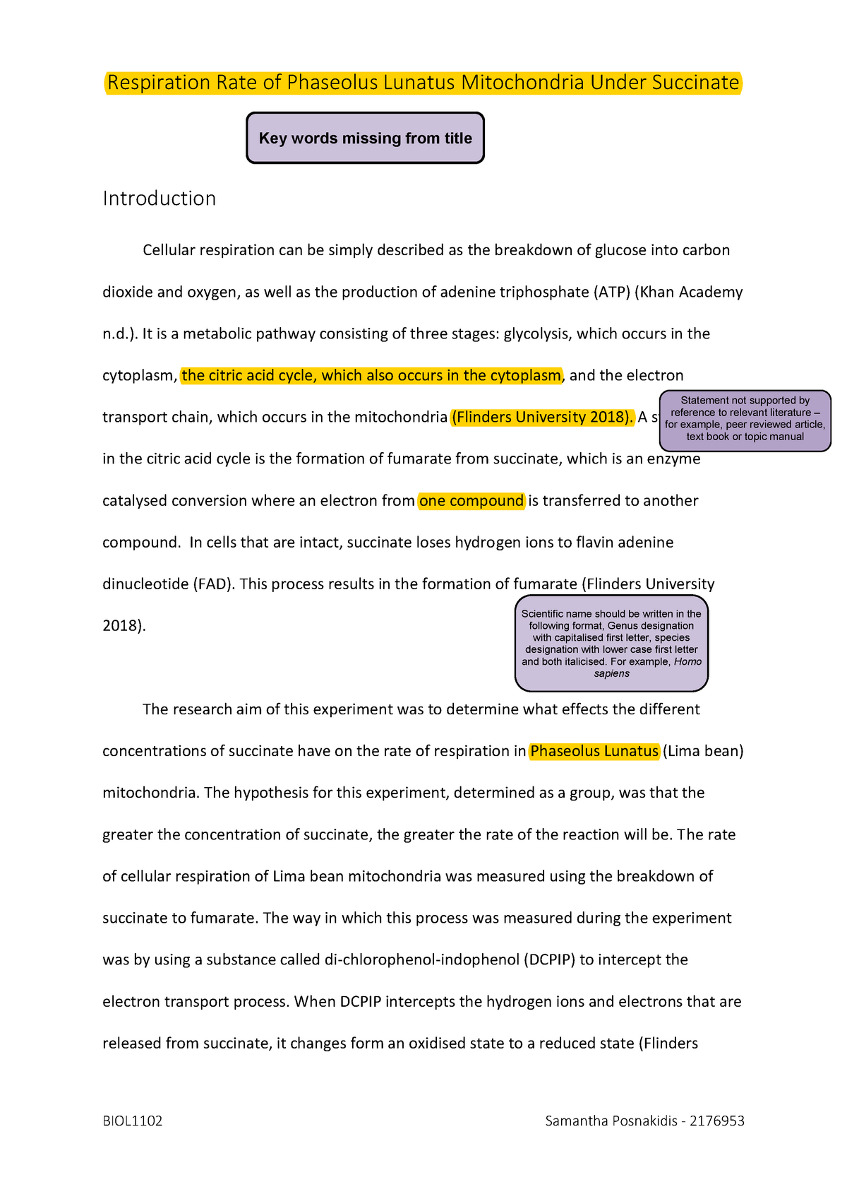 Assignsubmission file SWA - Cellular Respiration in Lima Bean ...