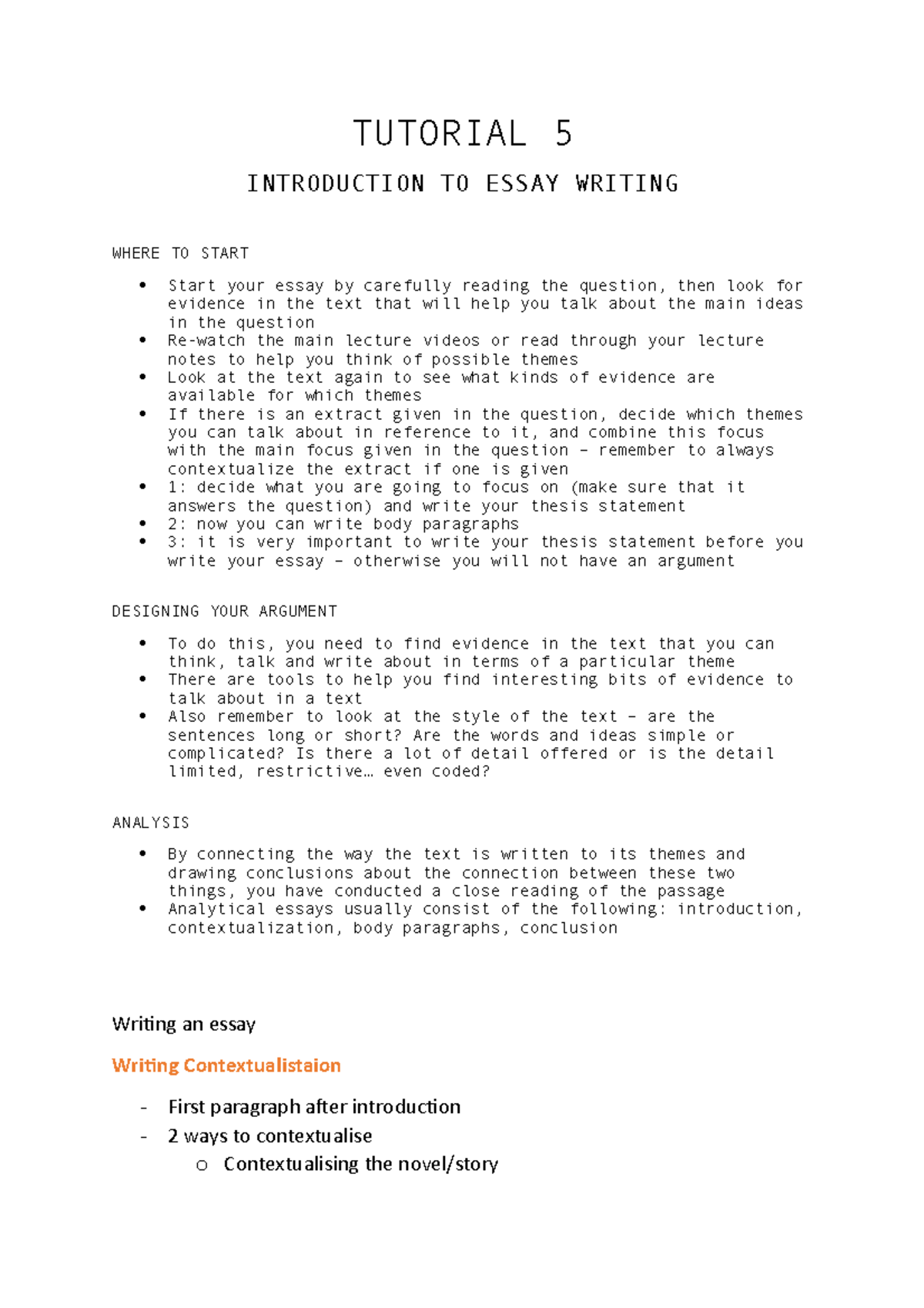 Tut notes - ........................... - TUTORIAL 5 INTRODUCTION TO ...