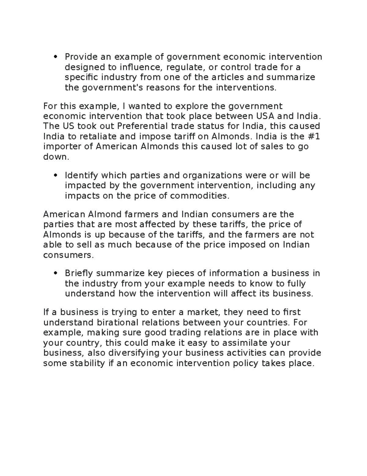 INT Discussion 31 Provide an example of government economic