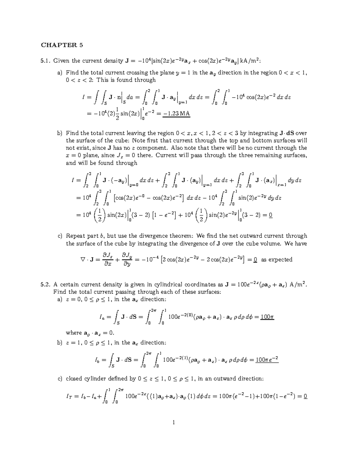 Ch5 Engineering Electromagnetics 7th - CHAPTER 5 Given the current ...