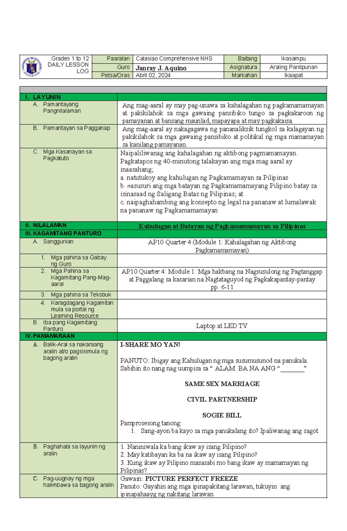 Modyul 1kahalagahan Ng Aktibong Pagkamamamayan 1 - Grades 1 To 12 DAILY ...