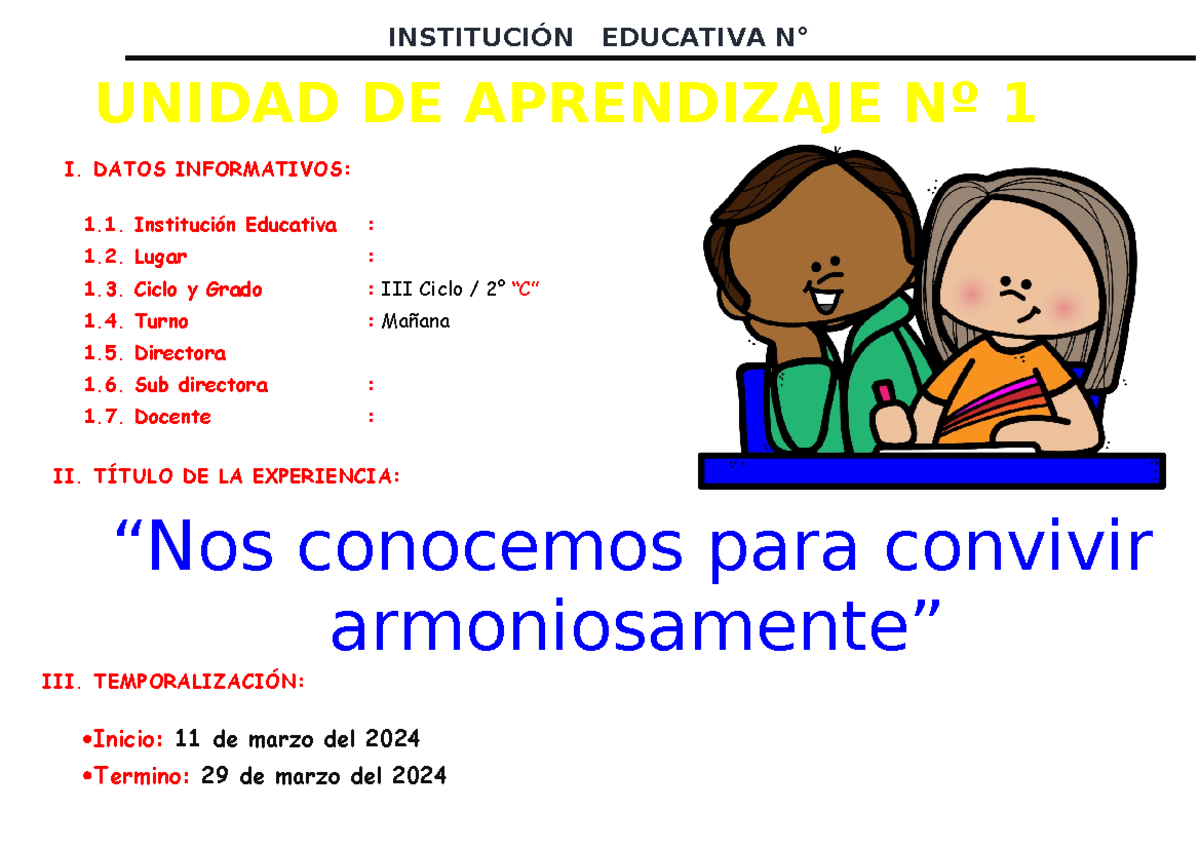 Unidad DE Aprendizaje Nº 1 - UNIDAD DE APRENDIZAJE Nº 1 I. DATOS ...