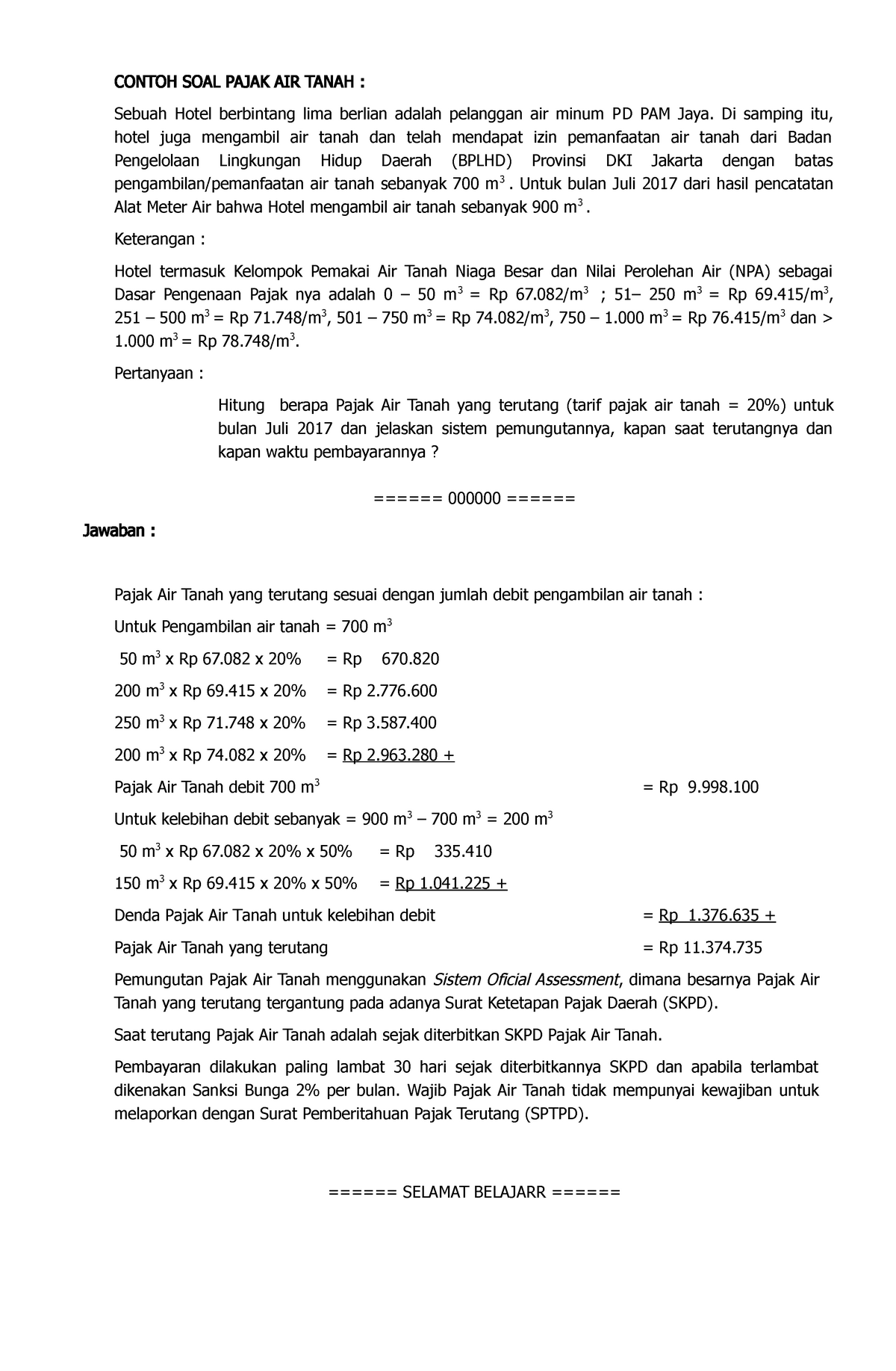 Contoh Soal Pajak Air Tanah Studocu