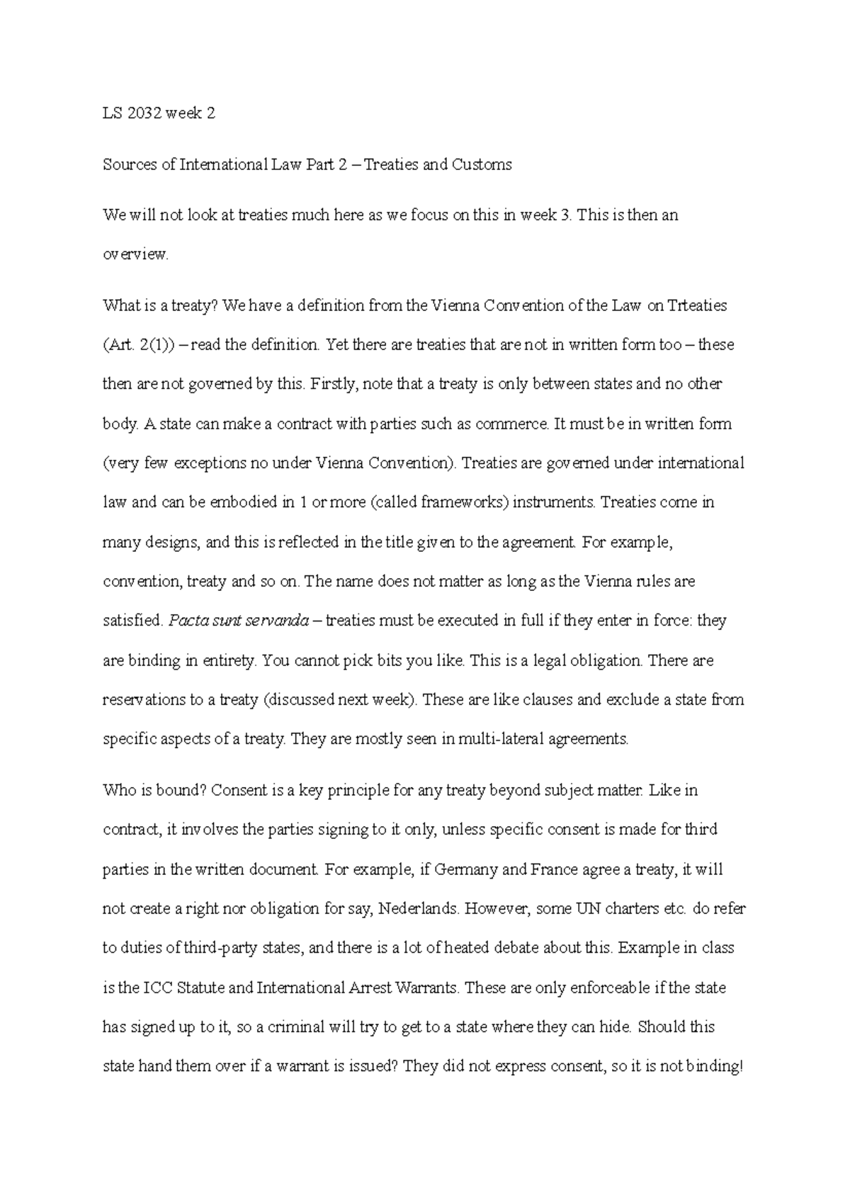 LS2032 wk2b - Notes - LS 2032 week 2 Sources of International Law Part ...