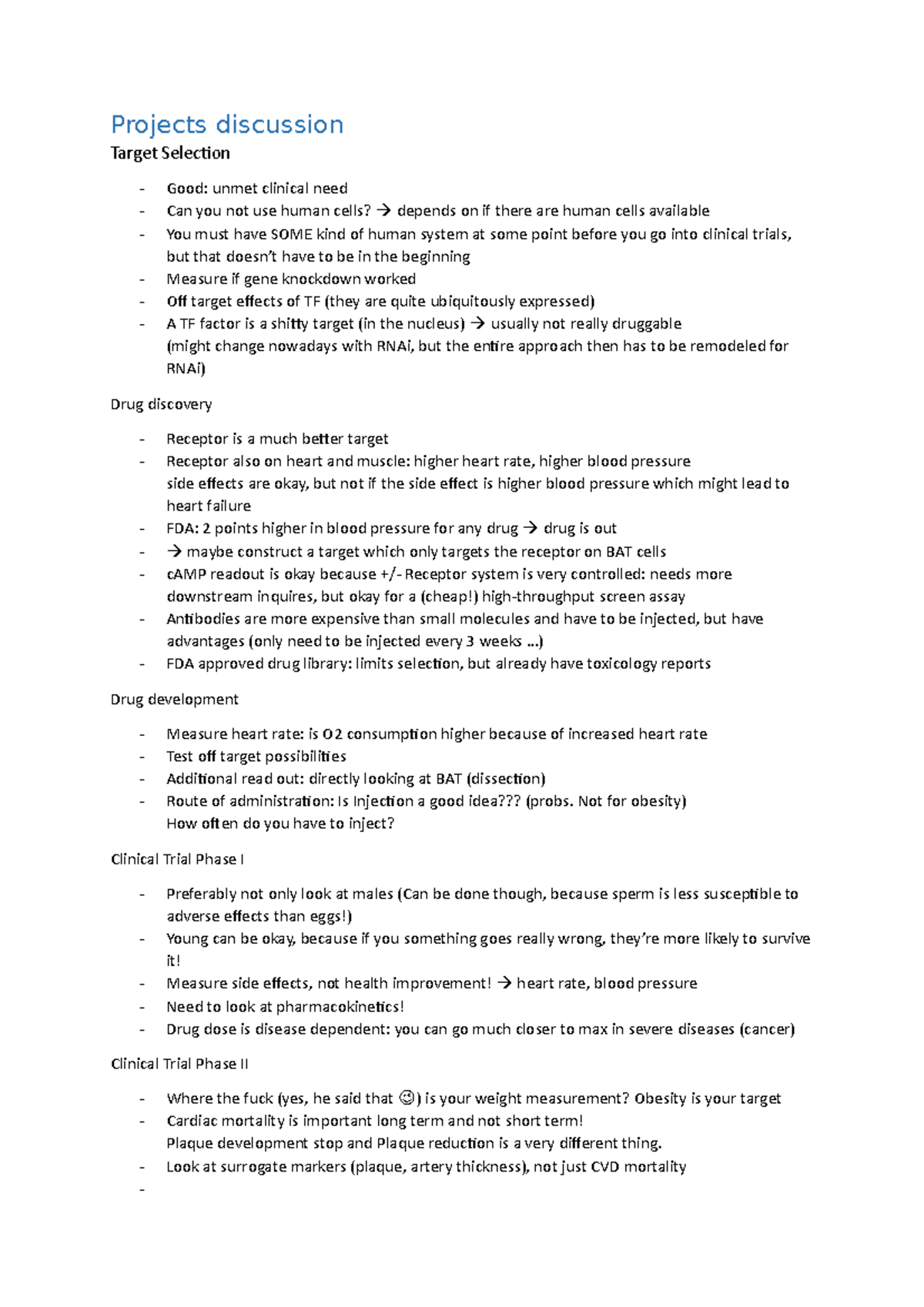 Translational Science Project Discussions - Projects discussion Target ...