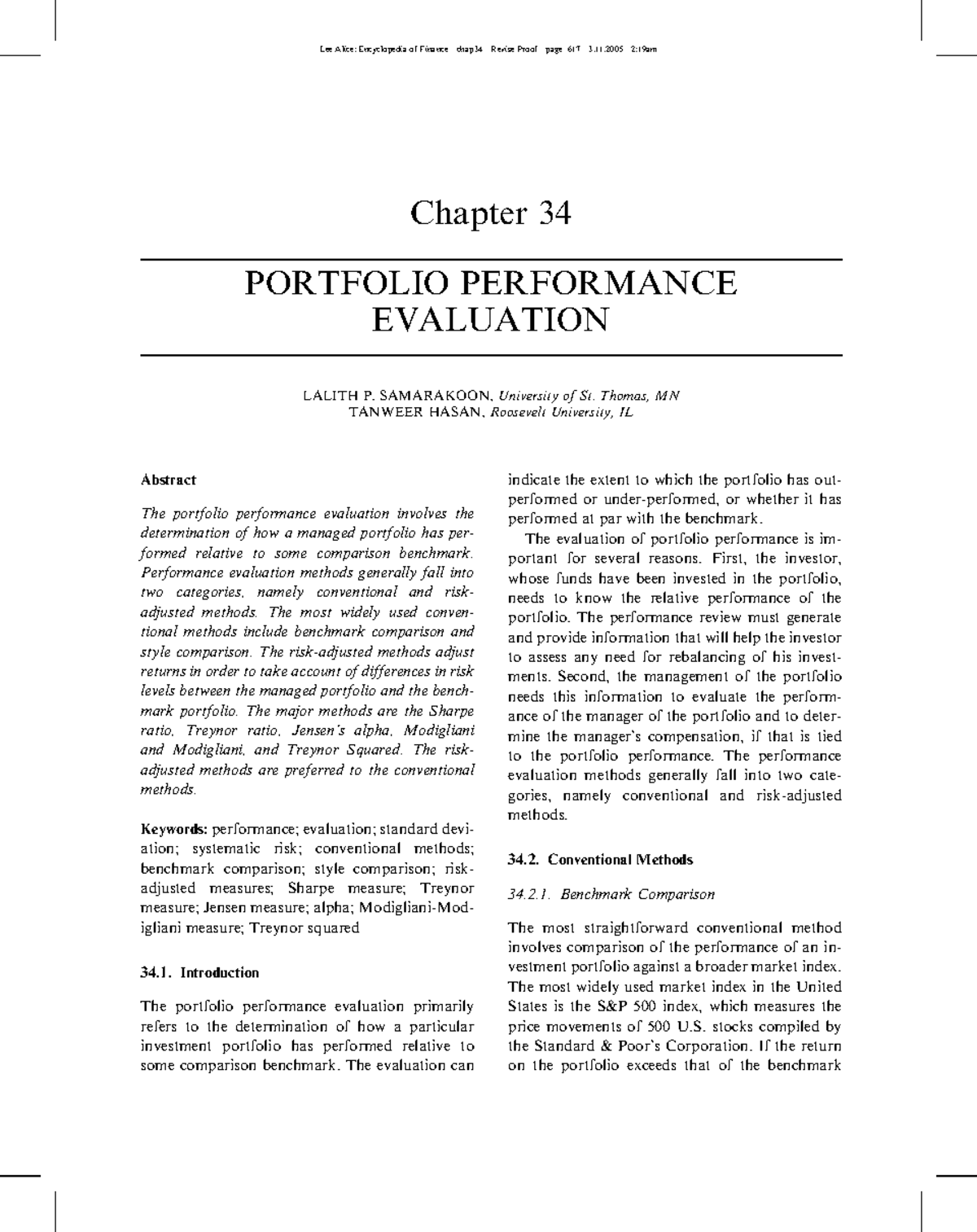 Portfolio Performance Evaluation-Samarakoonand Hasan 2005 - Chapter 34 ...