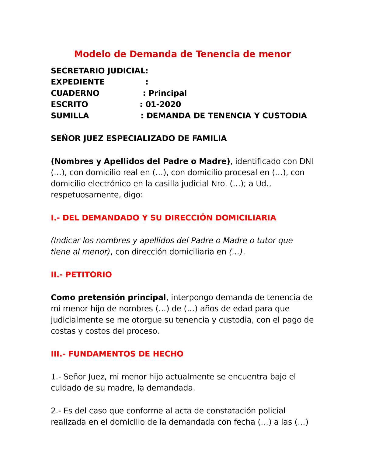 Modelo De Demanda De Tenencia De Menor Pdf Demanda Judicial Gobierno Porn Sex Picture 6748