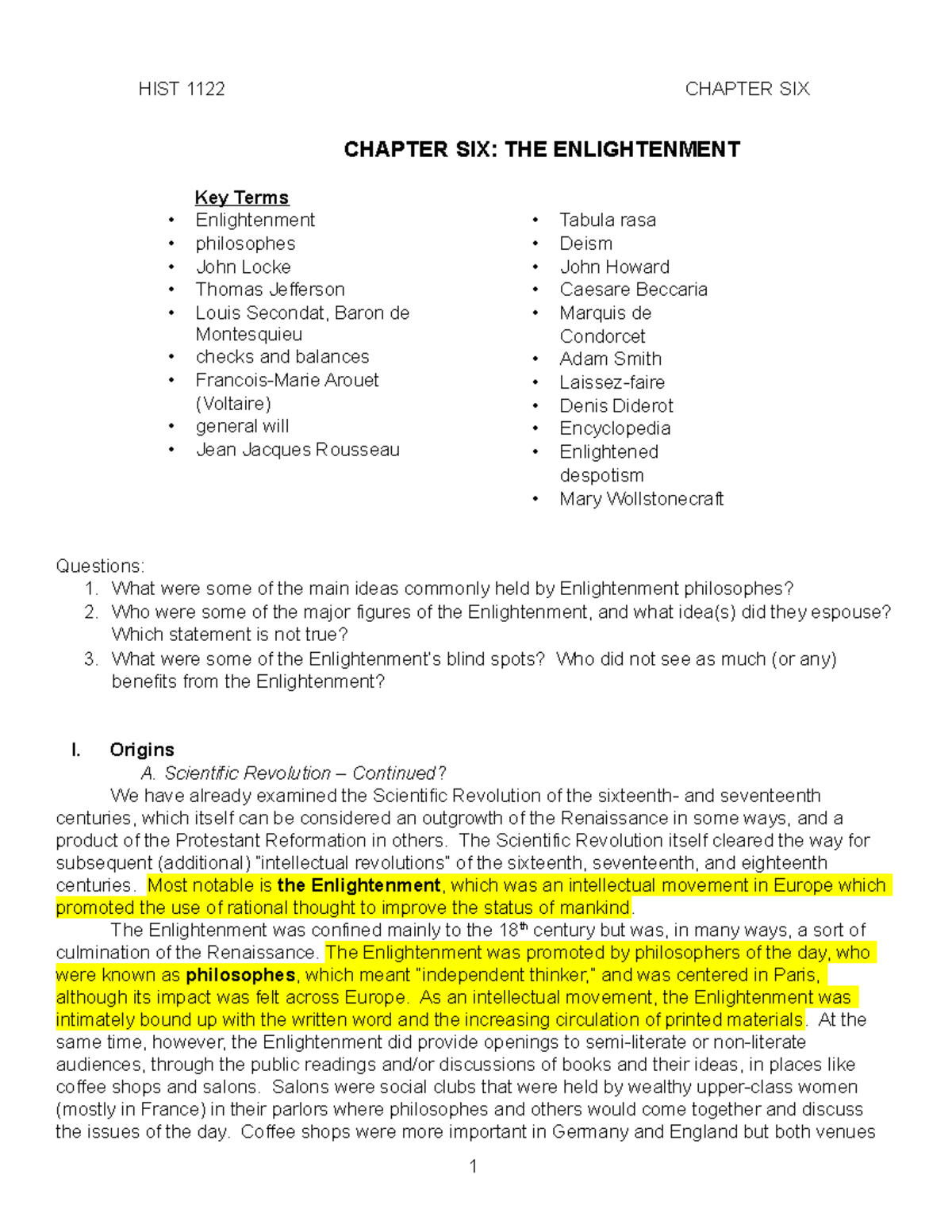 06 The Enlightenment- Assigned Chapter Reading - CHAPTER SIX: THE ...
