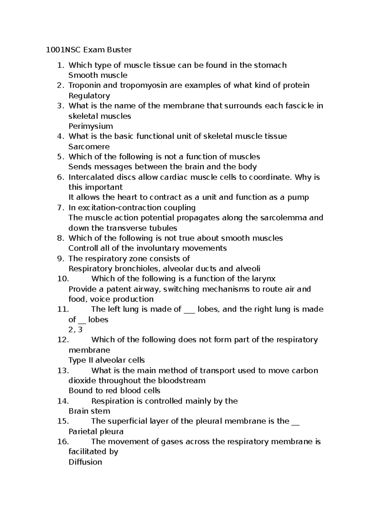 Exam buster 1001nsc - 1001NSC Exam Buster 1. Which type of muscle ...