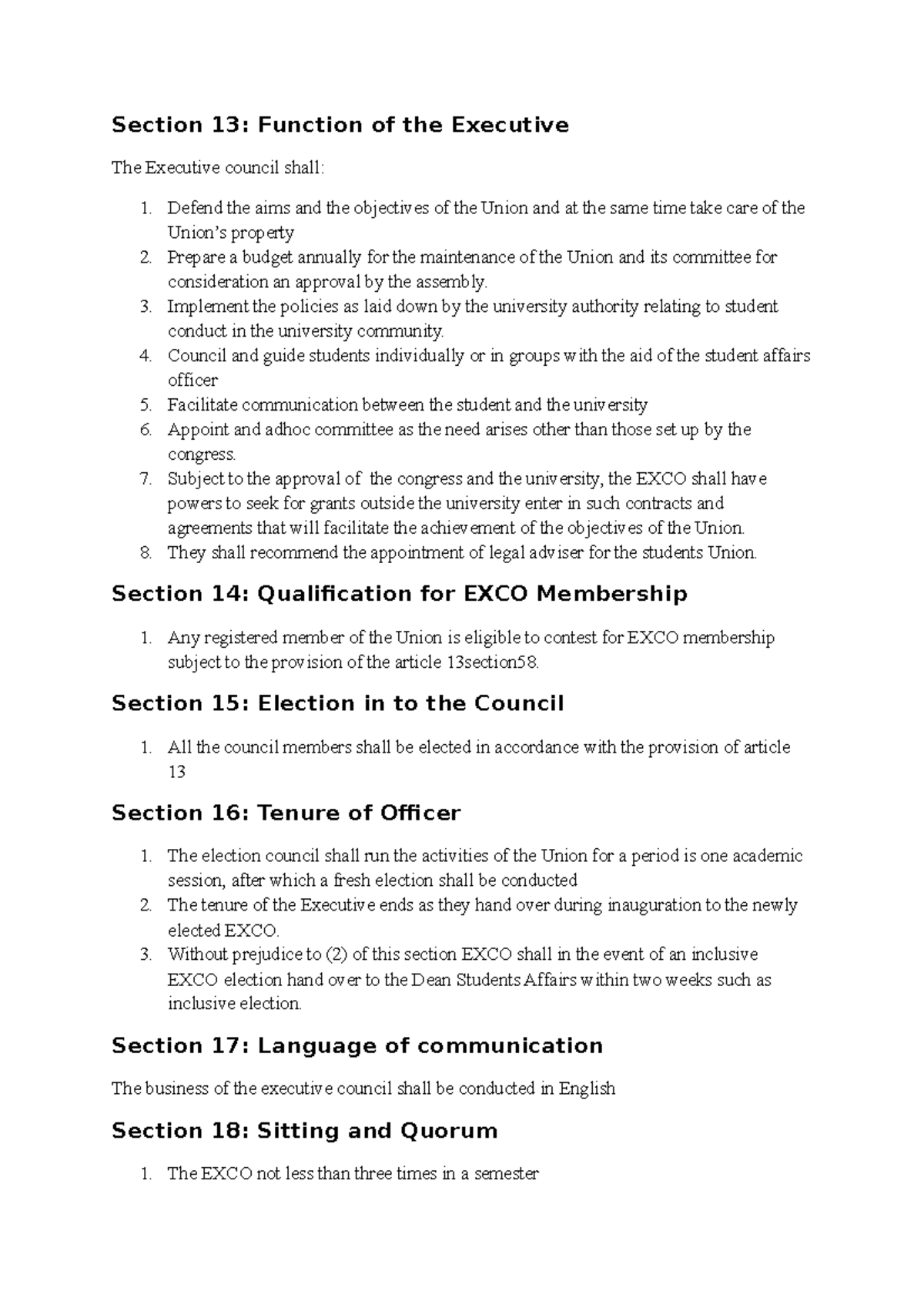 Section 13 - project - Section 13: Function of the Executive The ...