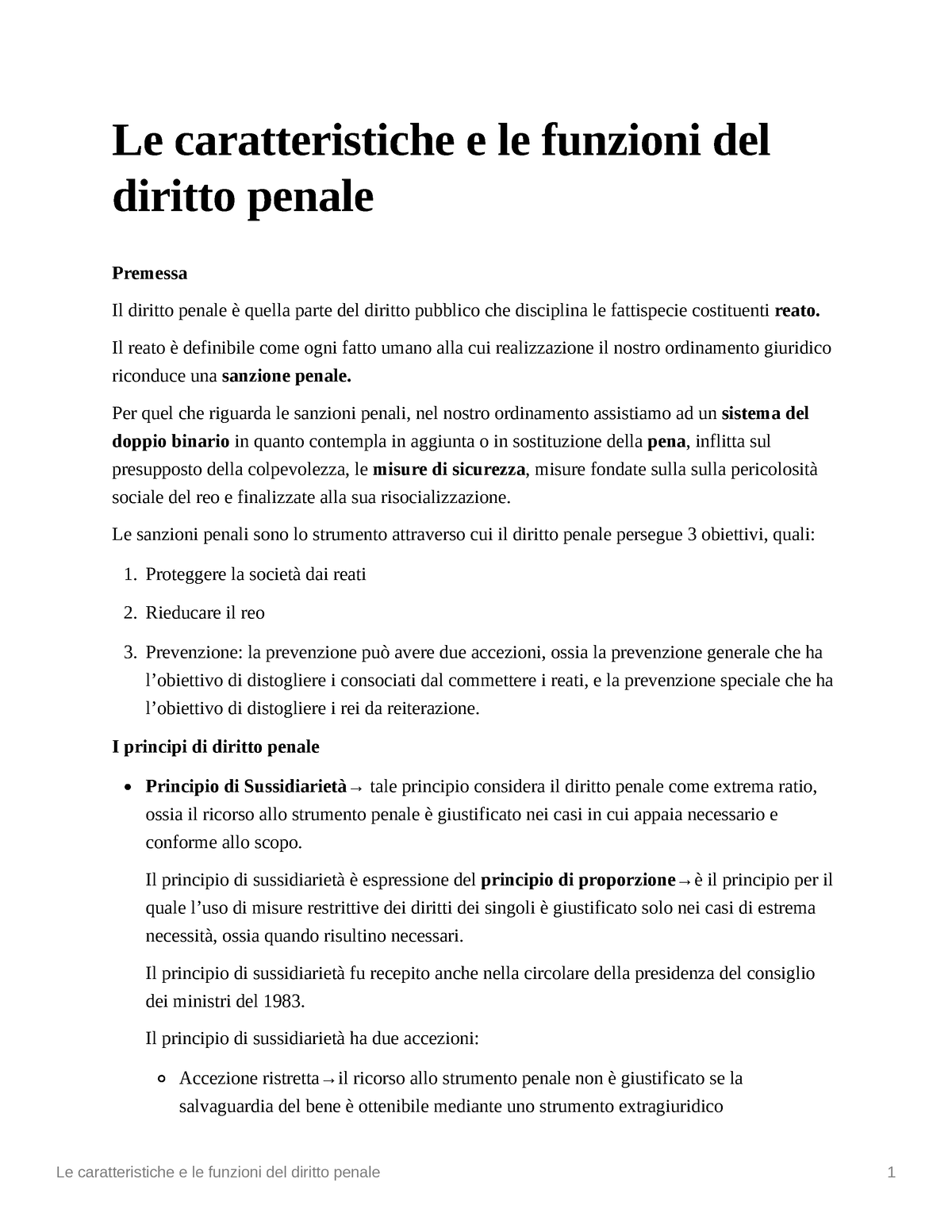 Le caratteristiche e le funzioni del diritto penale - Il reato è definibile  come ogni fatto umano - Studocu