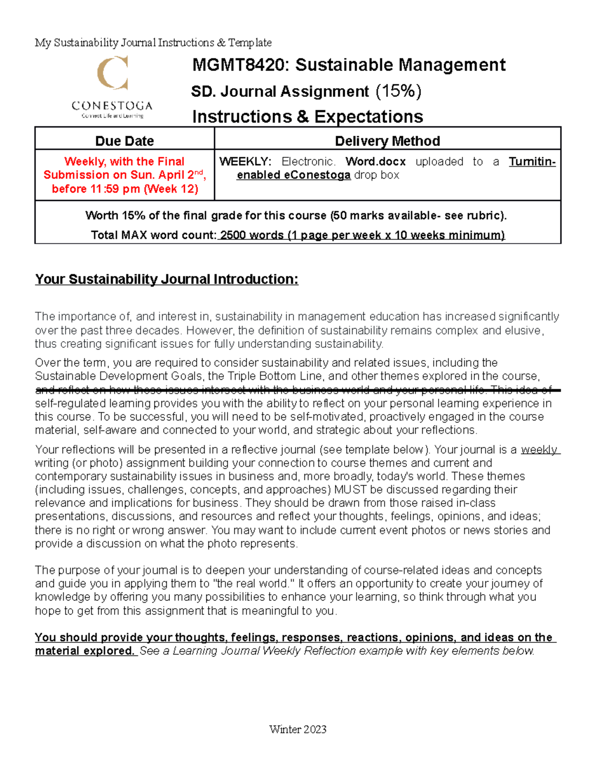 SD Journal Assignment Instructions - W23 MGMT8420 - MGMT8420 ...