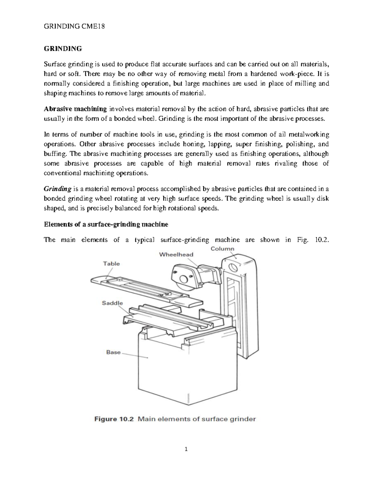 Grinding CME 18 notes GRINDING Surface grinding is used to produce