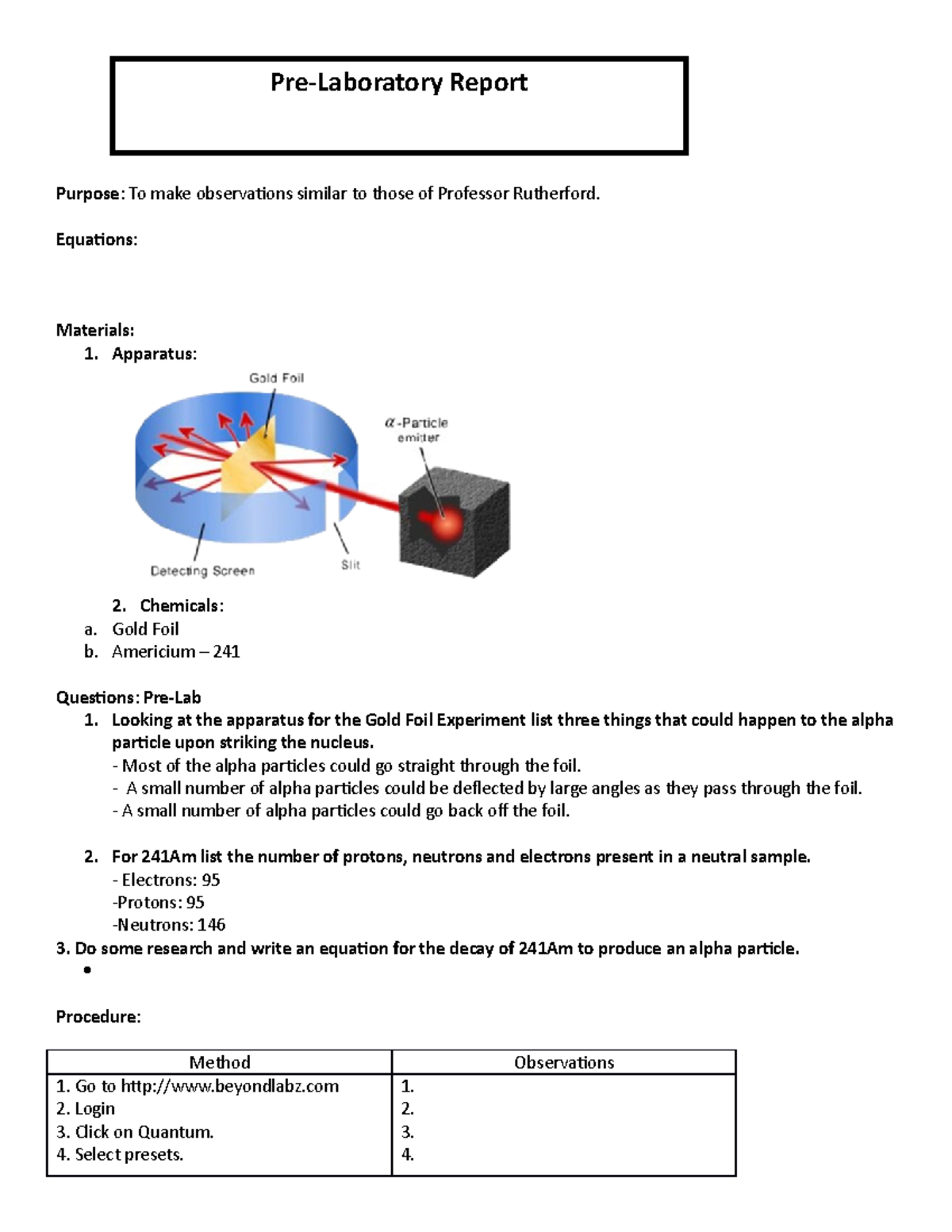 CHM 2045L CHM2046L How To Write Up Your Pre Lab Report - Purpose : To ...