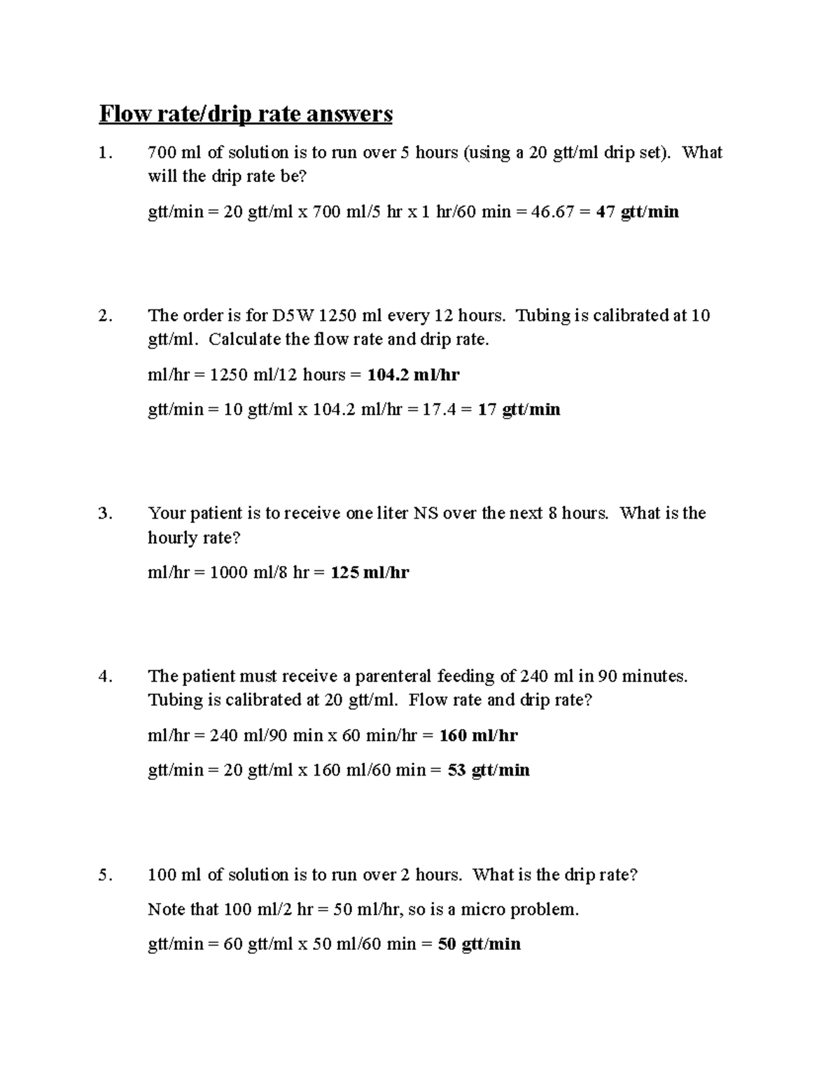Flow rate drip rate answers for lab module site 420211 Flow rate