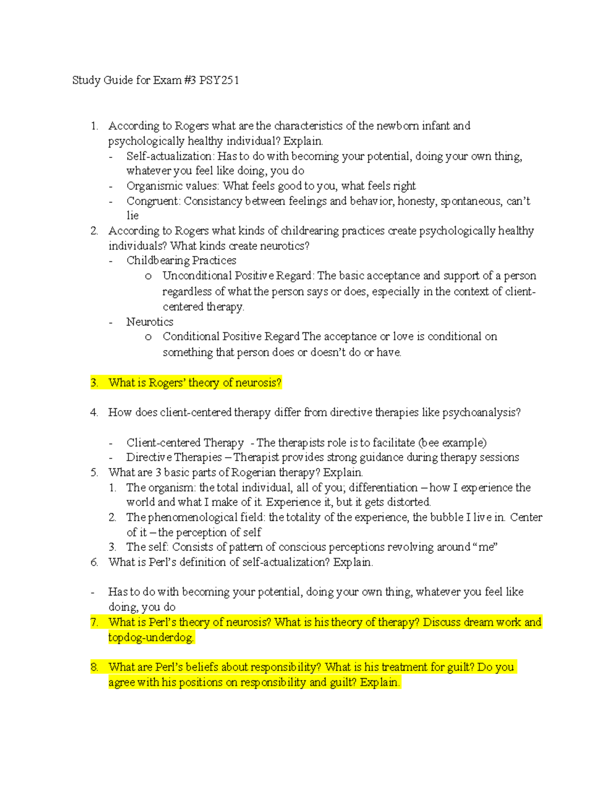 PSY 251 Study Guide 3 - Study Guide for Exam #3 PSY According to Rogers ...