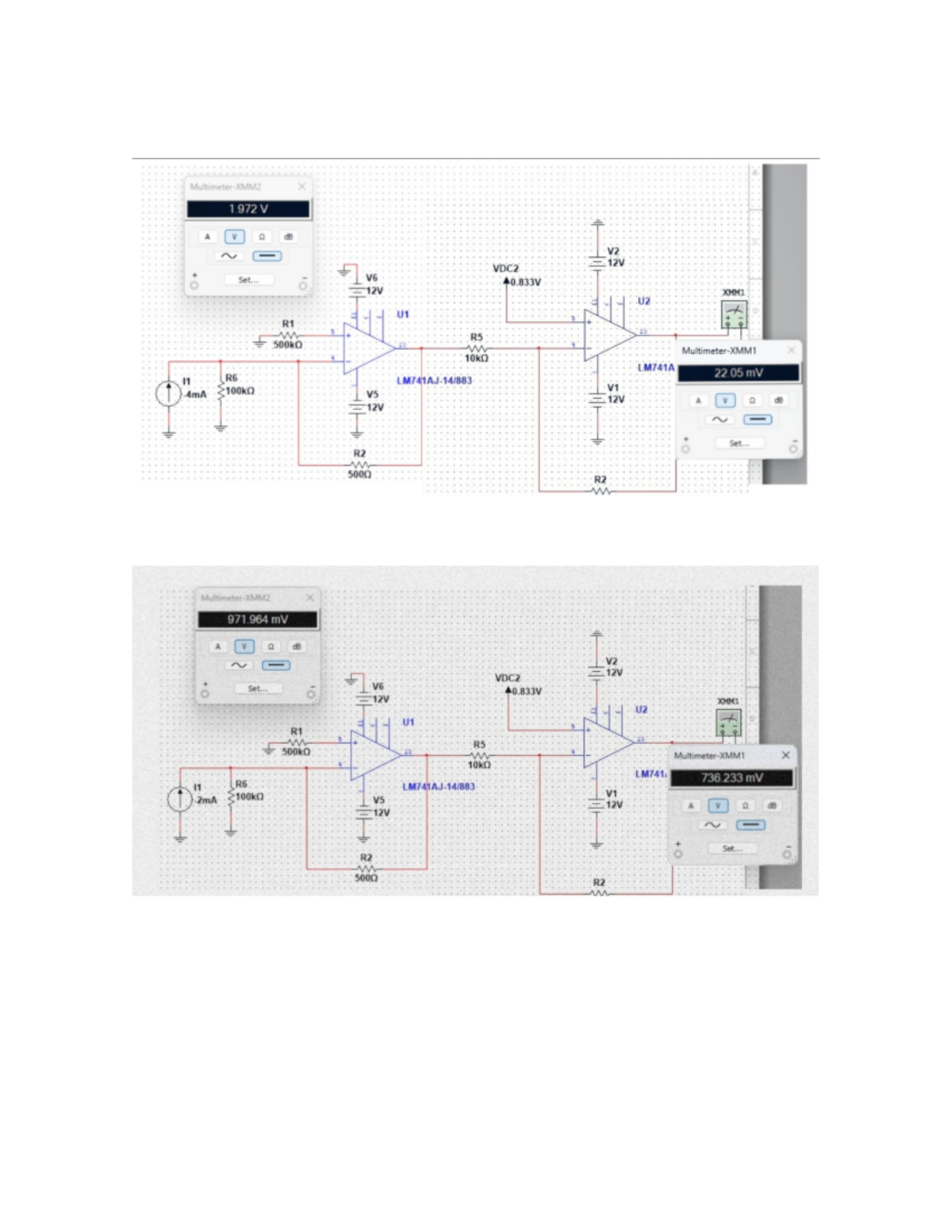 Simulaciones - Multimeter XMM2 1 972 V A V2 12V VDC2 Set V6 40 12V XMM1 ...