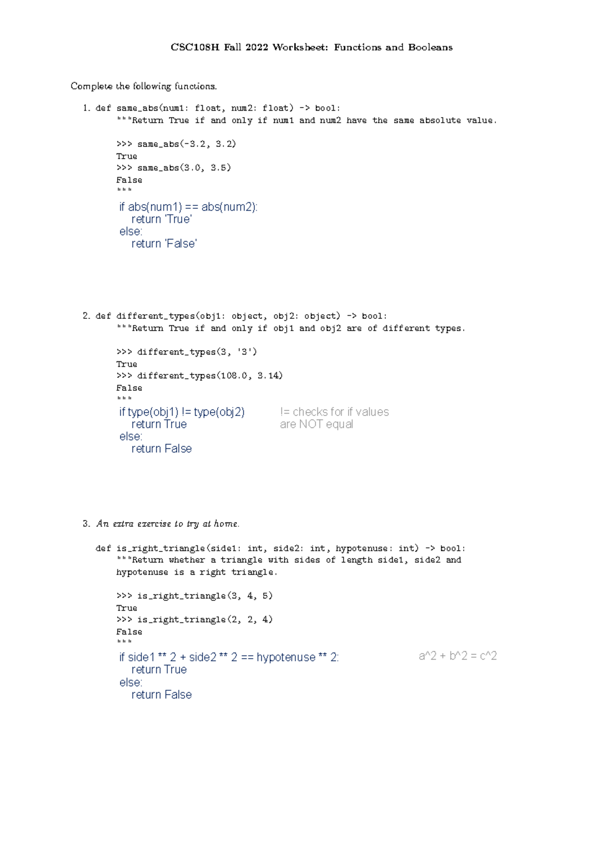 CSC 108 - W3 Worksheets - CSC108H Fall 2022 Worksheet: Functions and ...