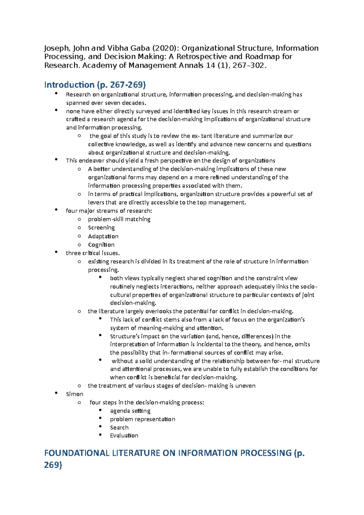 Organizational Structure, Information Processing, and Decision Making