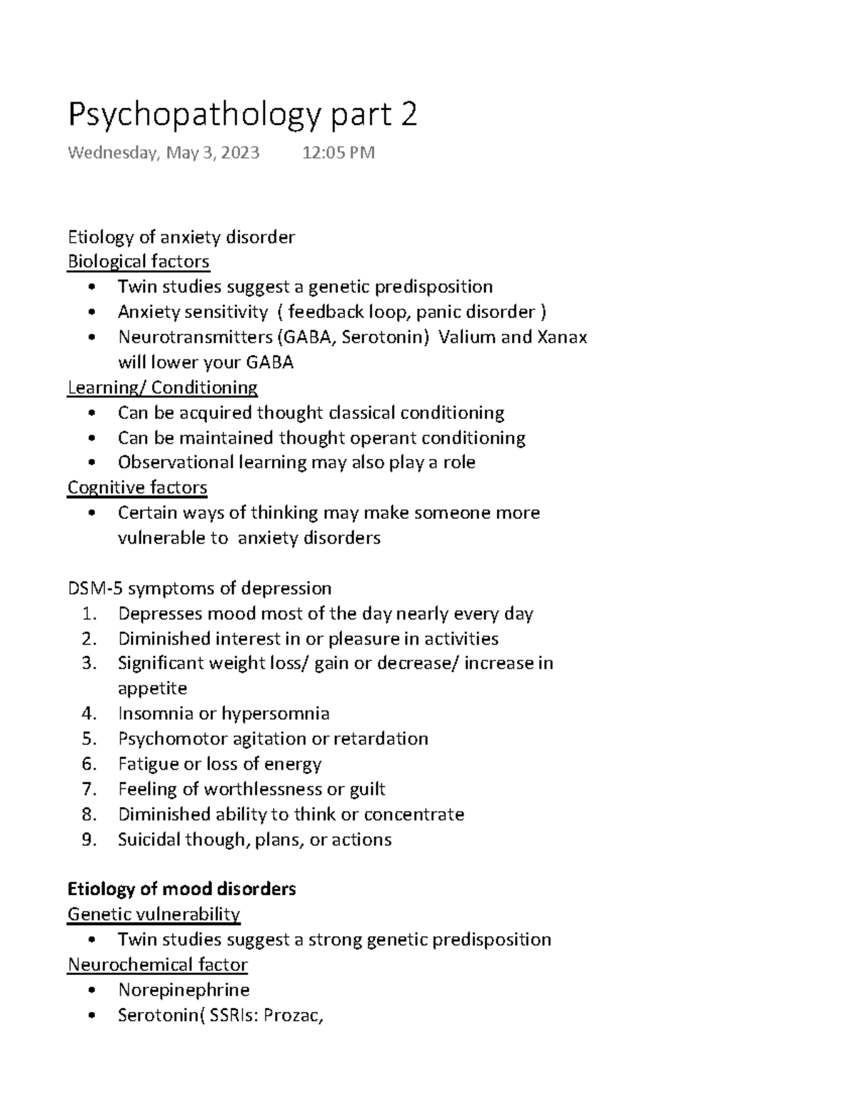 Psychopathology Part 2 - Etiology Of Anxiety Disorder Biological ...