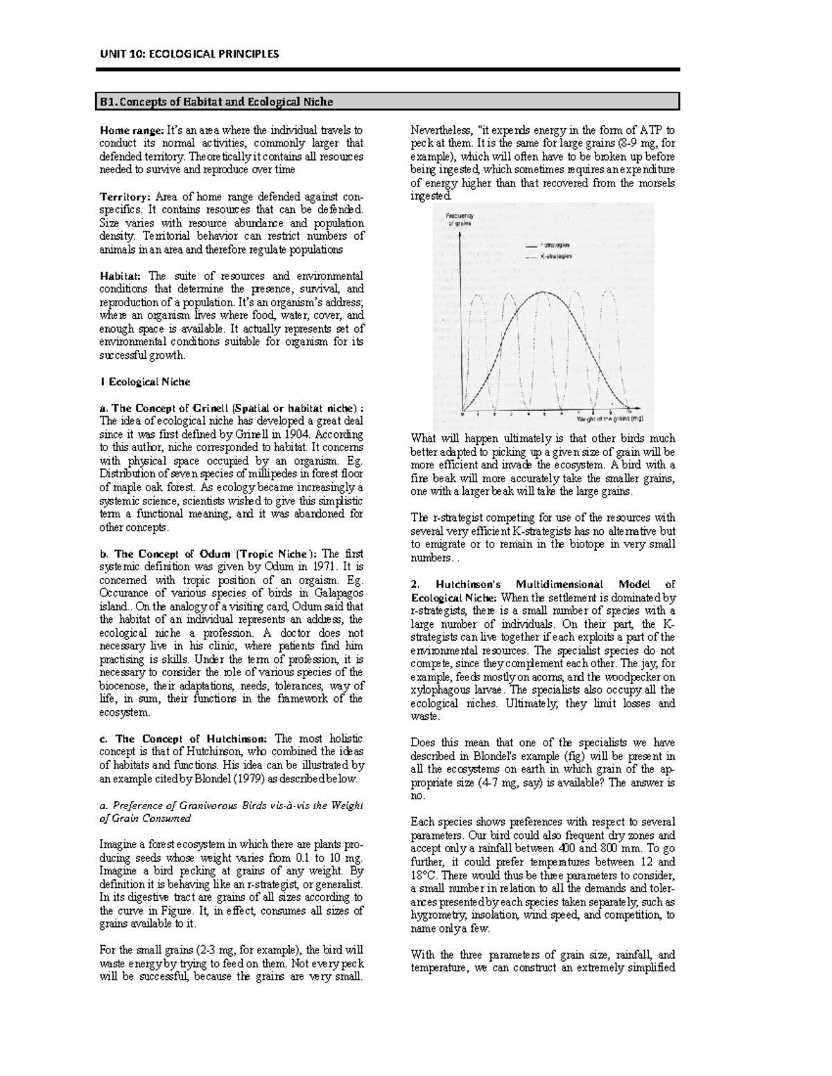 Habitat AND Ecological Niche B1. Concepts of Habitat and Ecological