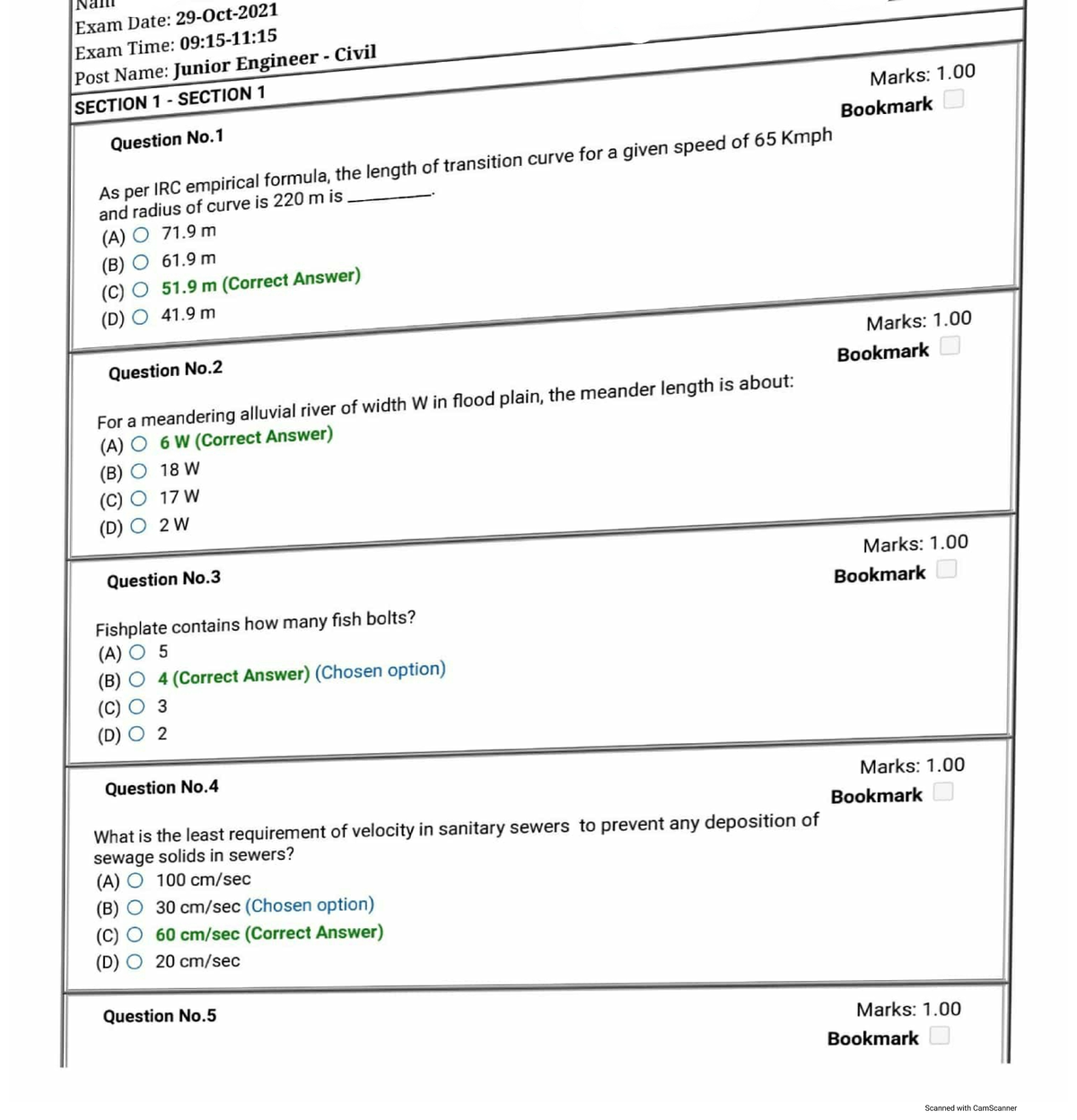 Question Paper of Jkssb Je civil Ist batch of 29-10-2021 - Civil ...