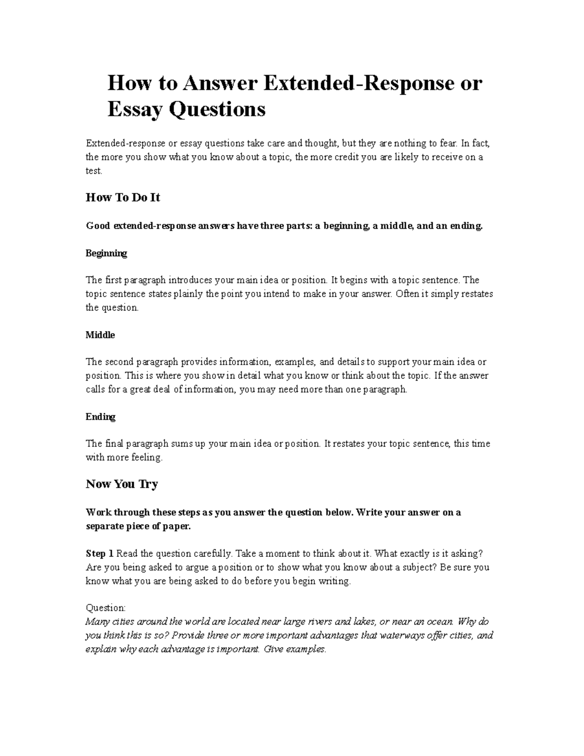 how to write a question in essay format