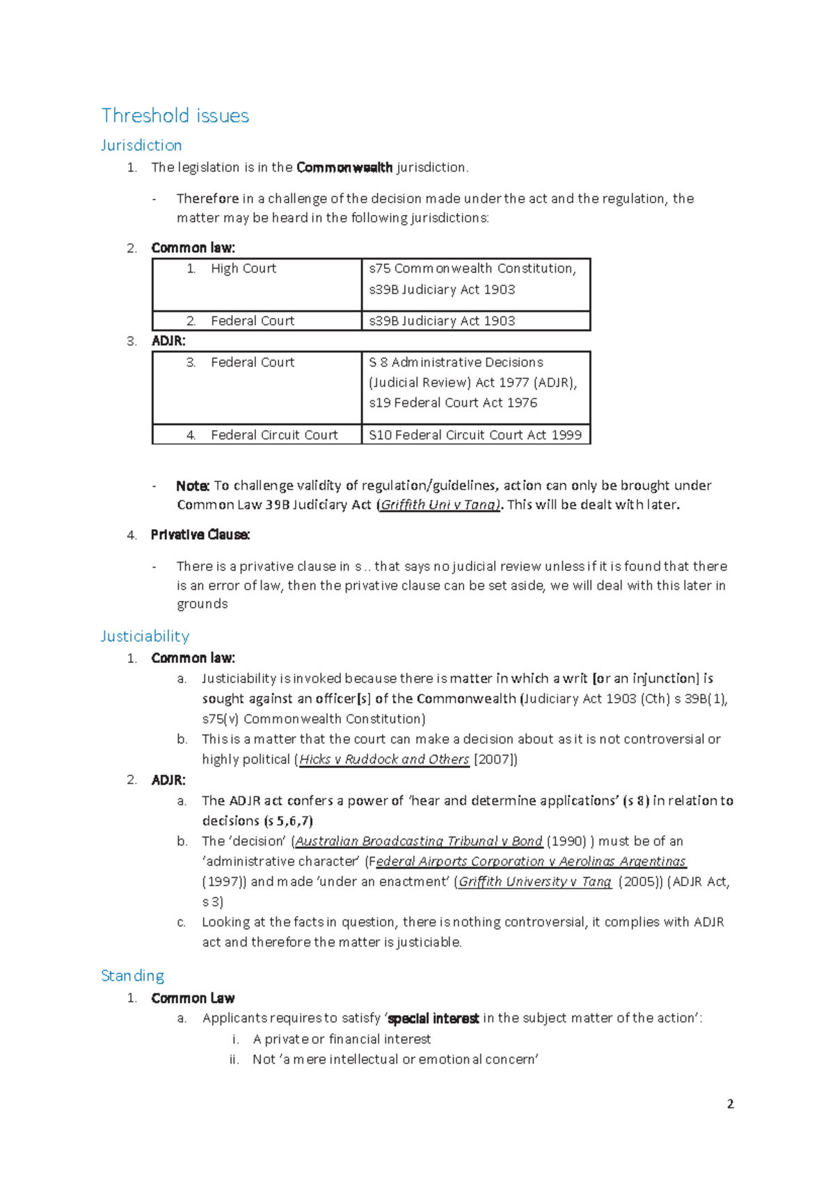 Admin LawThreshold threshold issues notes 2 Threshold issues