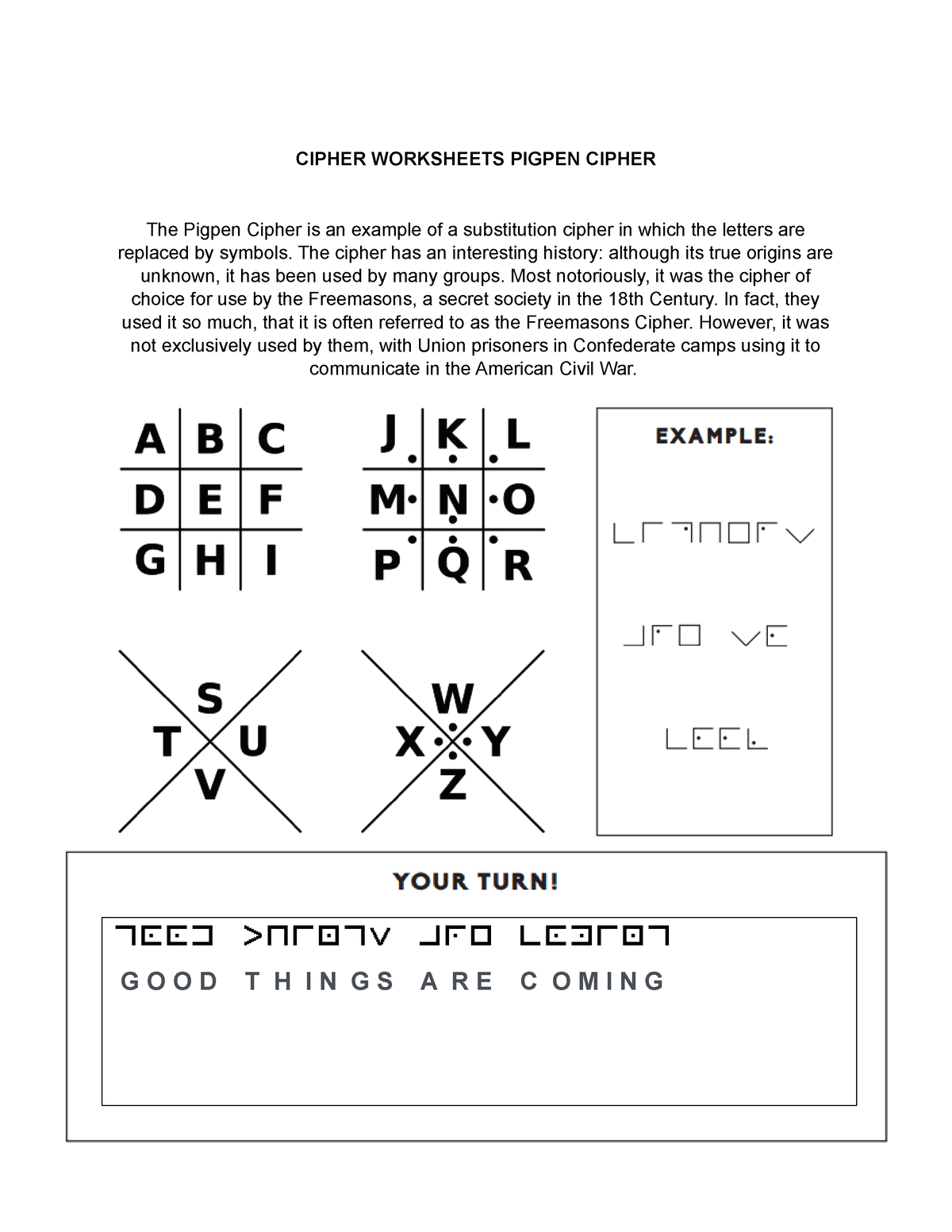 Cryptography Exercise - CIPHER WORKSHEETS PIGPEN CIPHER The Pigpen ...