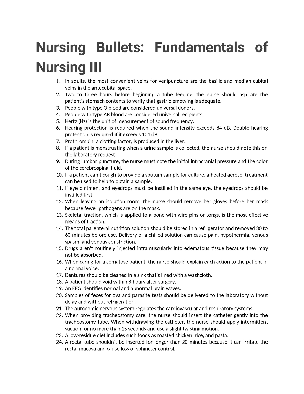 Fundamentals Of Nursing 3 Bullets - Nursing Bullets: Fundamentals Of 