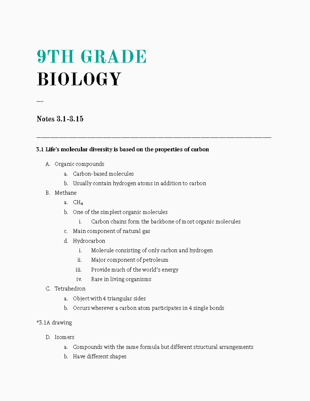 Bio Notes Chapter 3 - Biochemistry Continued - 9TH GRADE BIOLOGY ...