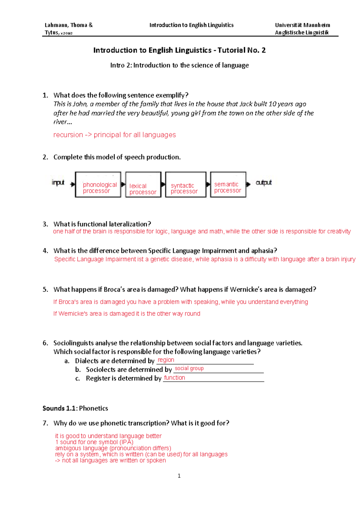 Tutorium 2 Introduction to Linguistics - Lahmann, Thoma &amp; Tytus, v  Introduction to English - Studocu