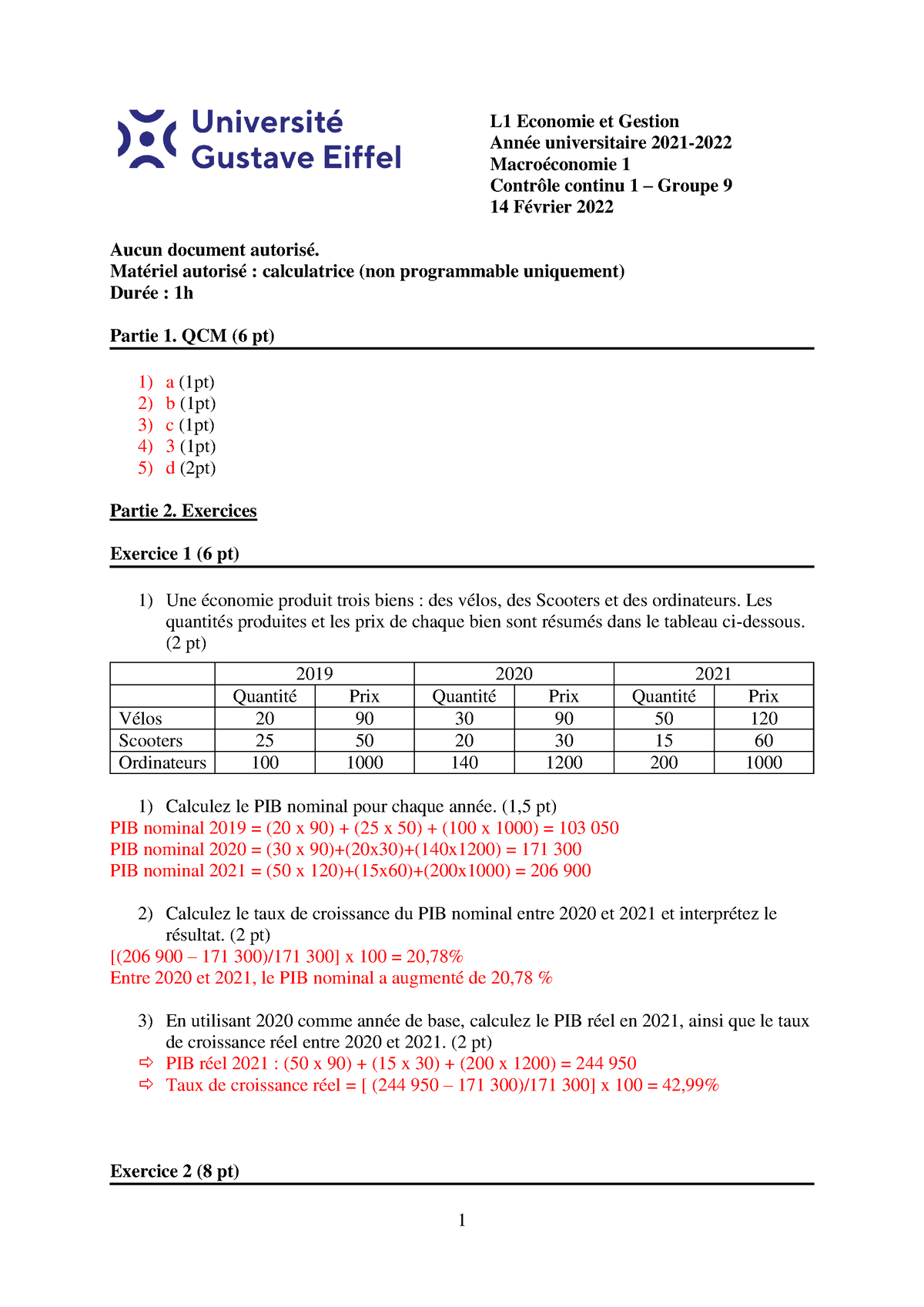 CC1 - TD 4 - Correction - 1 L1 Economie Et Gestion Année Universitaire ...