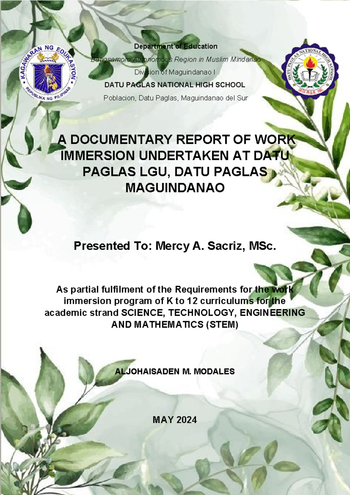 Portfolio-aljo - REPORT COMPILATION IN CSS - ####### Department of ...