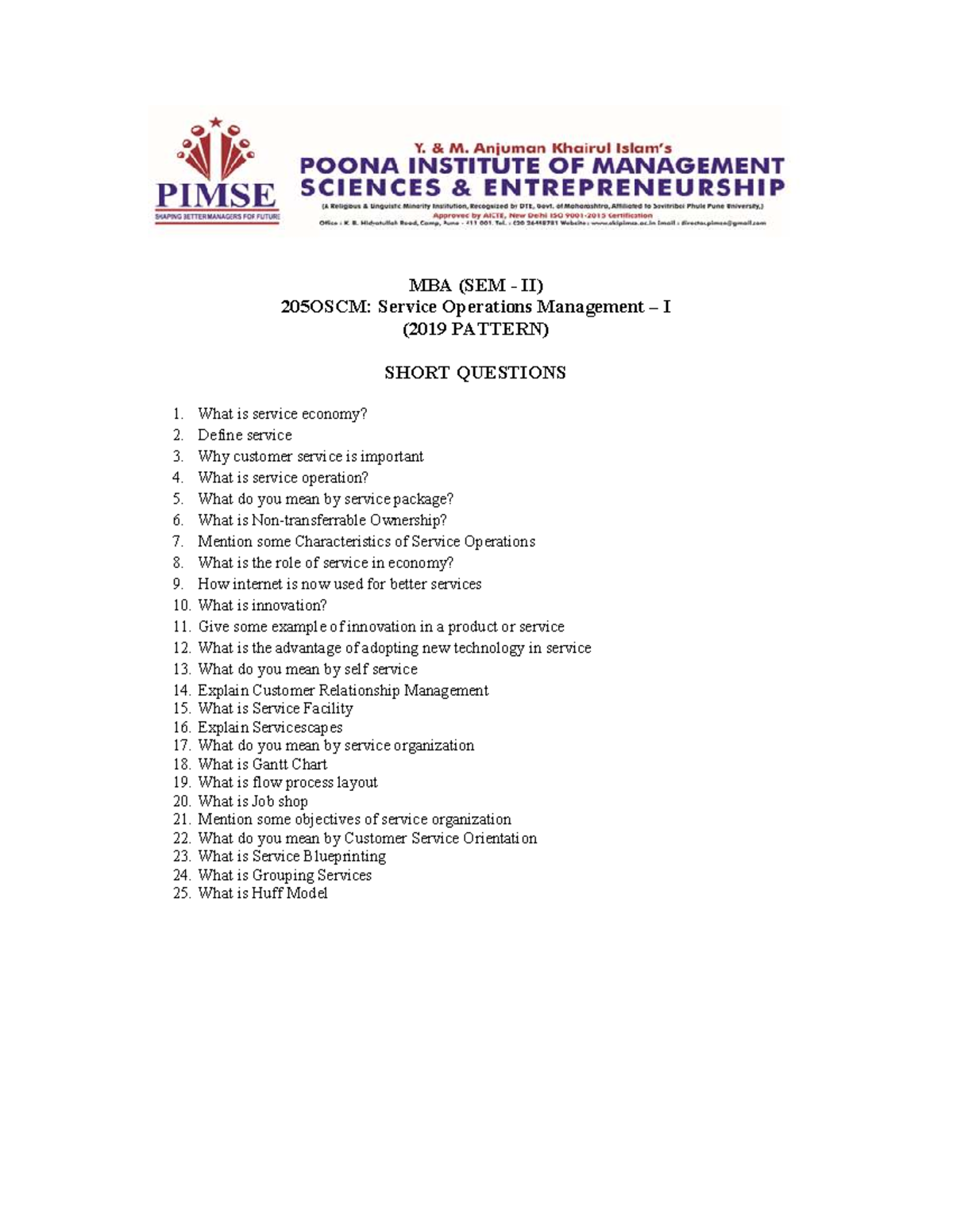 205OSCM Service Operations Manage - MBA (SEM - II) 205OSCM: Service ...