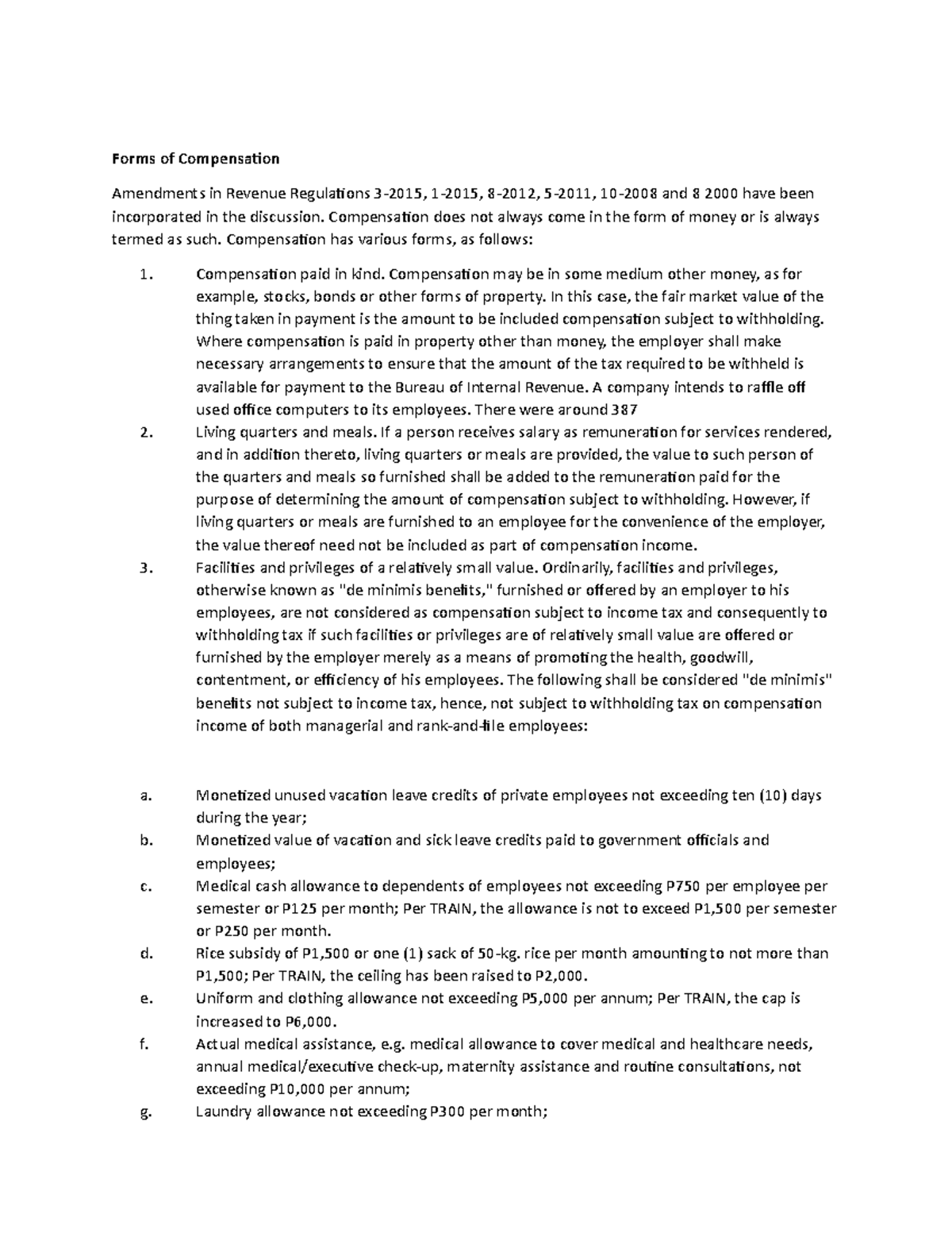 Forms of Compensation - Forms of Compensation Amendments in Revenue ...