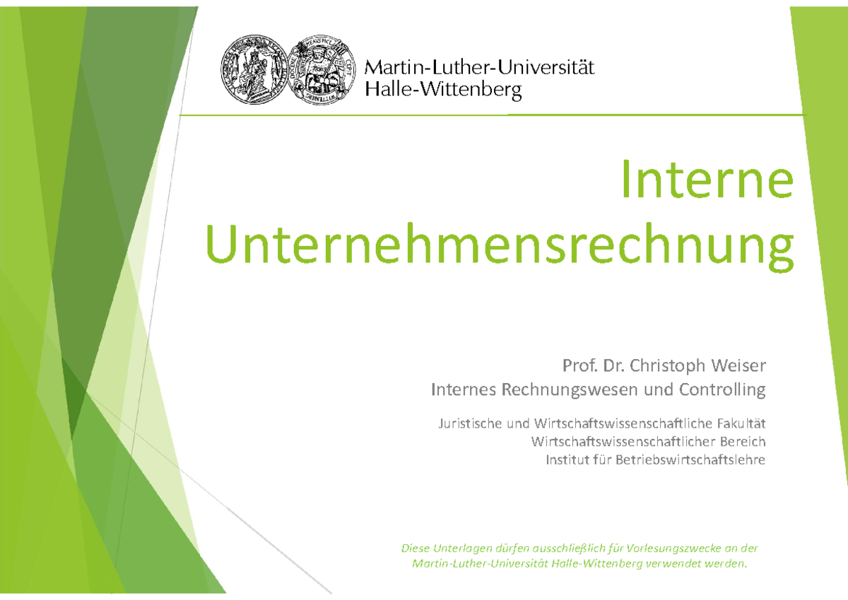 Interne Unternehmensrechnung Wi Se 2022 2023 - Interne ...