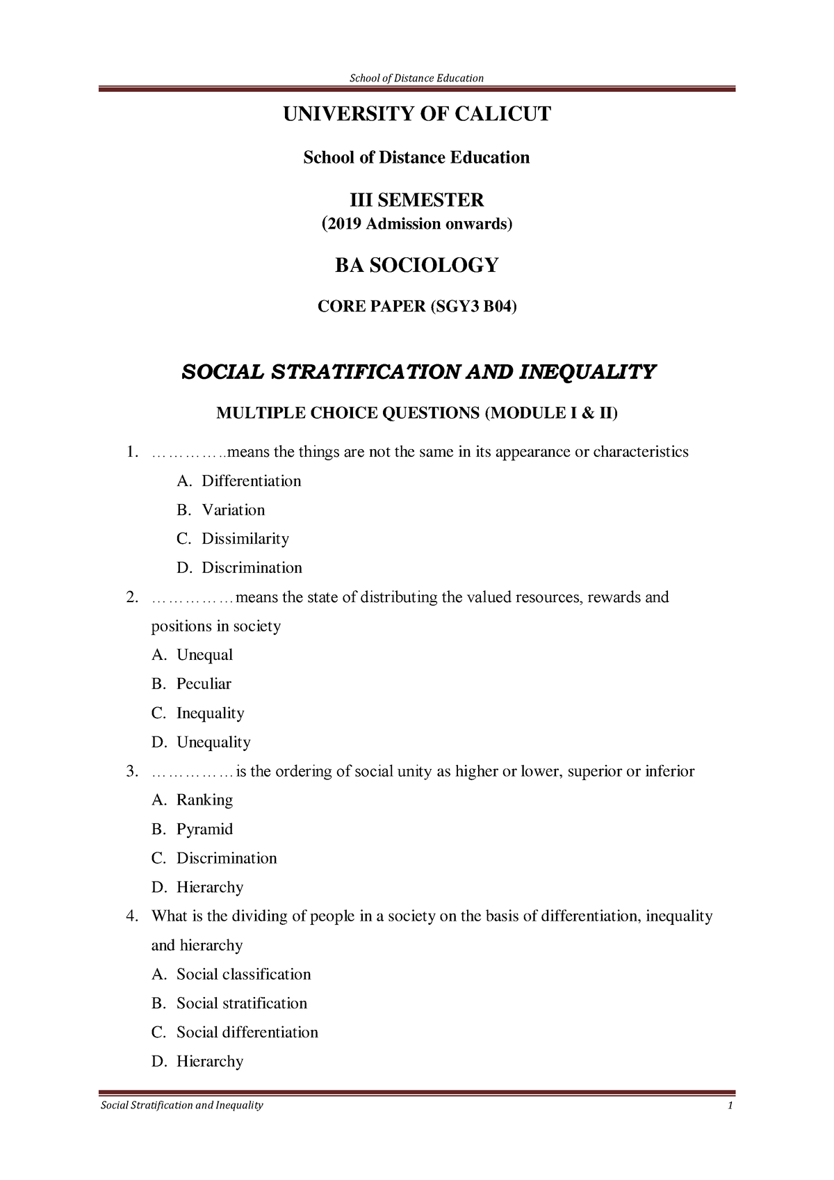 social-stratification-and-inequality-mcq-2-university-of-calicut-school-of-distance