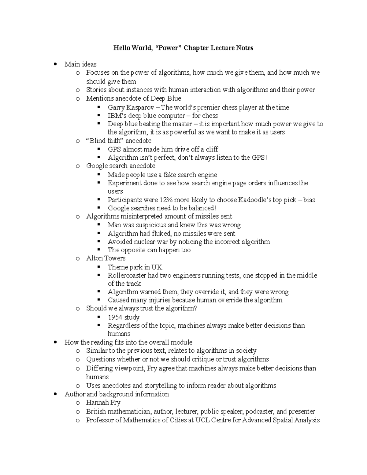 Hello World, “Power” Chapter Lecture Notes - Studocu