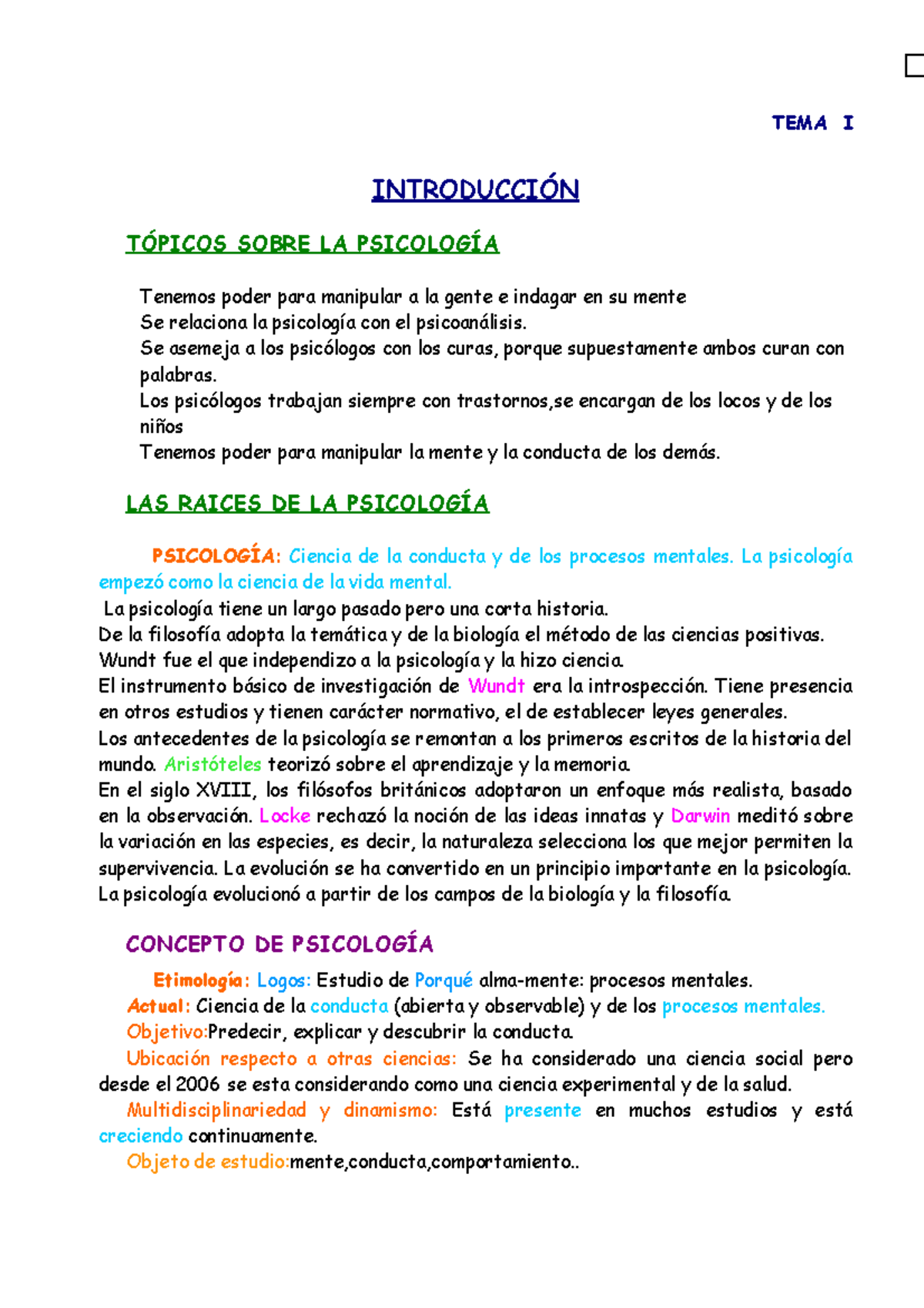Introducción A La Psicología - TEMA I INTRODUCCIÓN TÓPICOS SOBRE LA ...